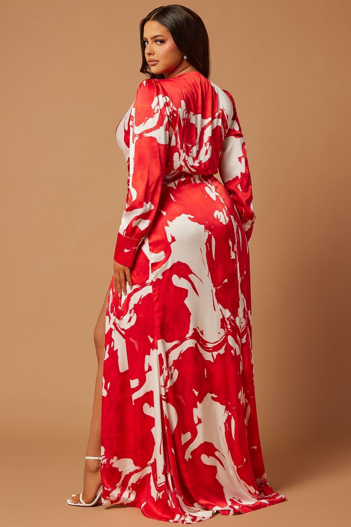 Melissa Satin Maxi Dress - Red/White