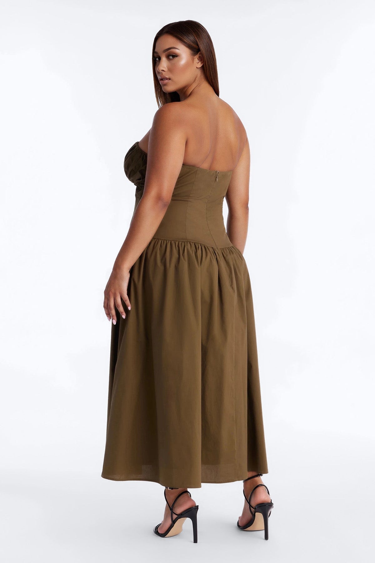 Jana Strapless Pleated Midi Dress - Olive