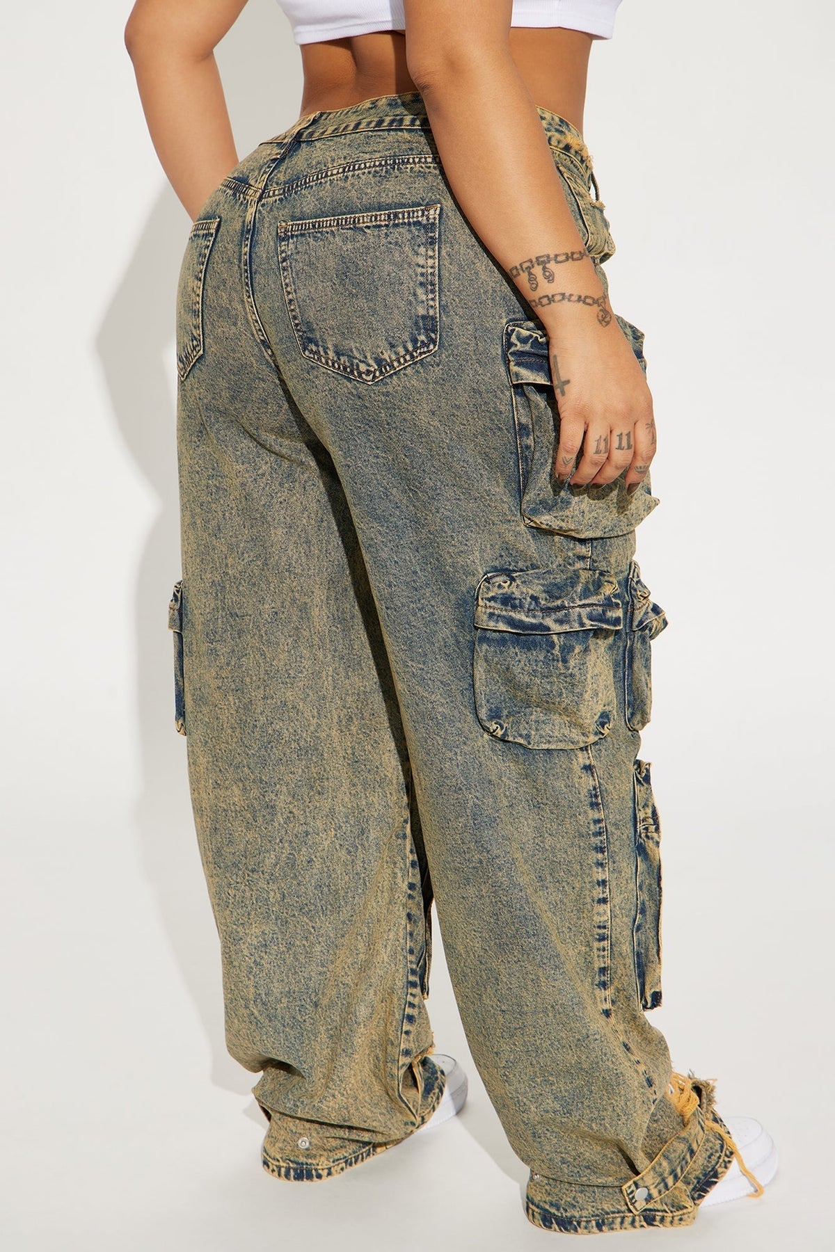 Nikki Non Stretch Acid Wash Cargo Jeans - Vintage Wash