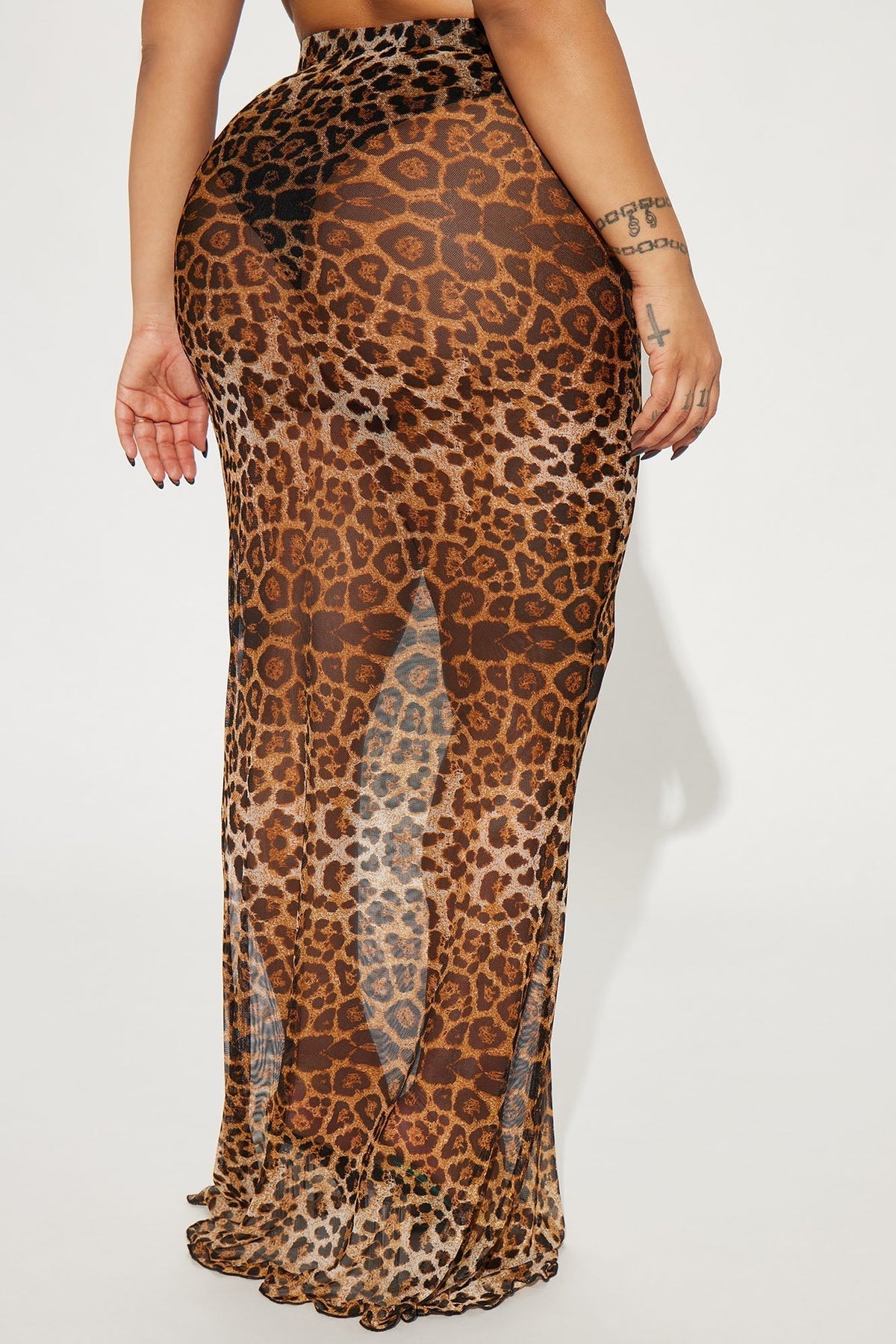 Catch Me Leopard Mesh Maxi Skirt - Brown/combo
