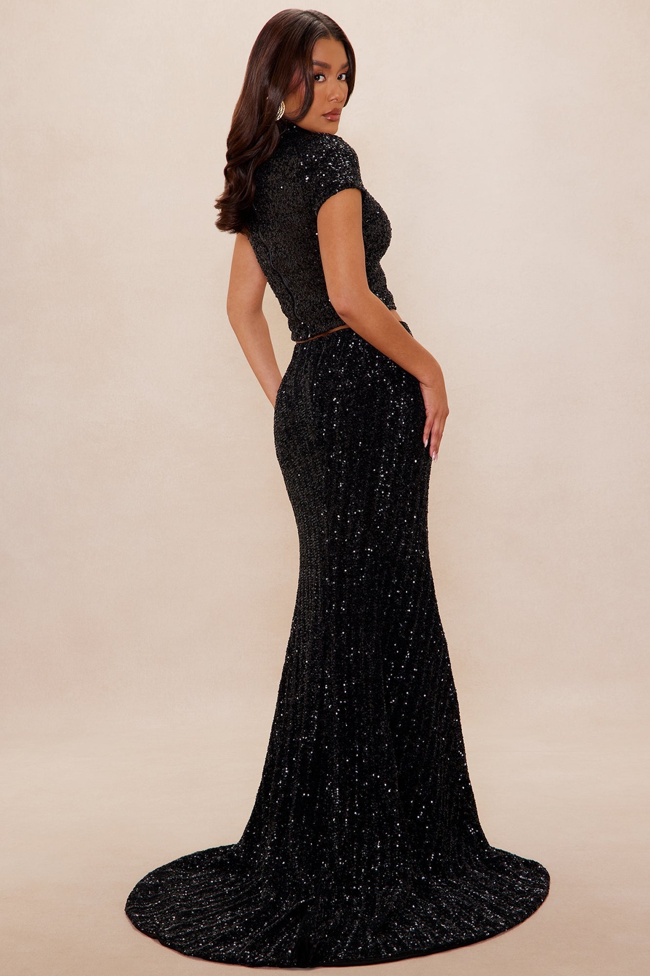Center Of Attention Sequin Maxi Skirt - Black