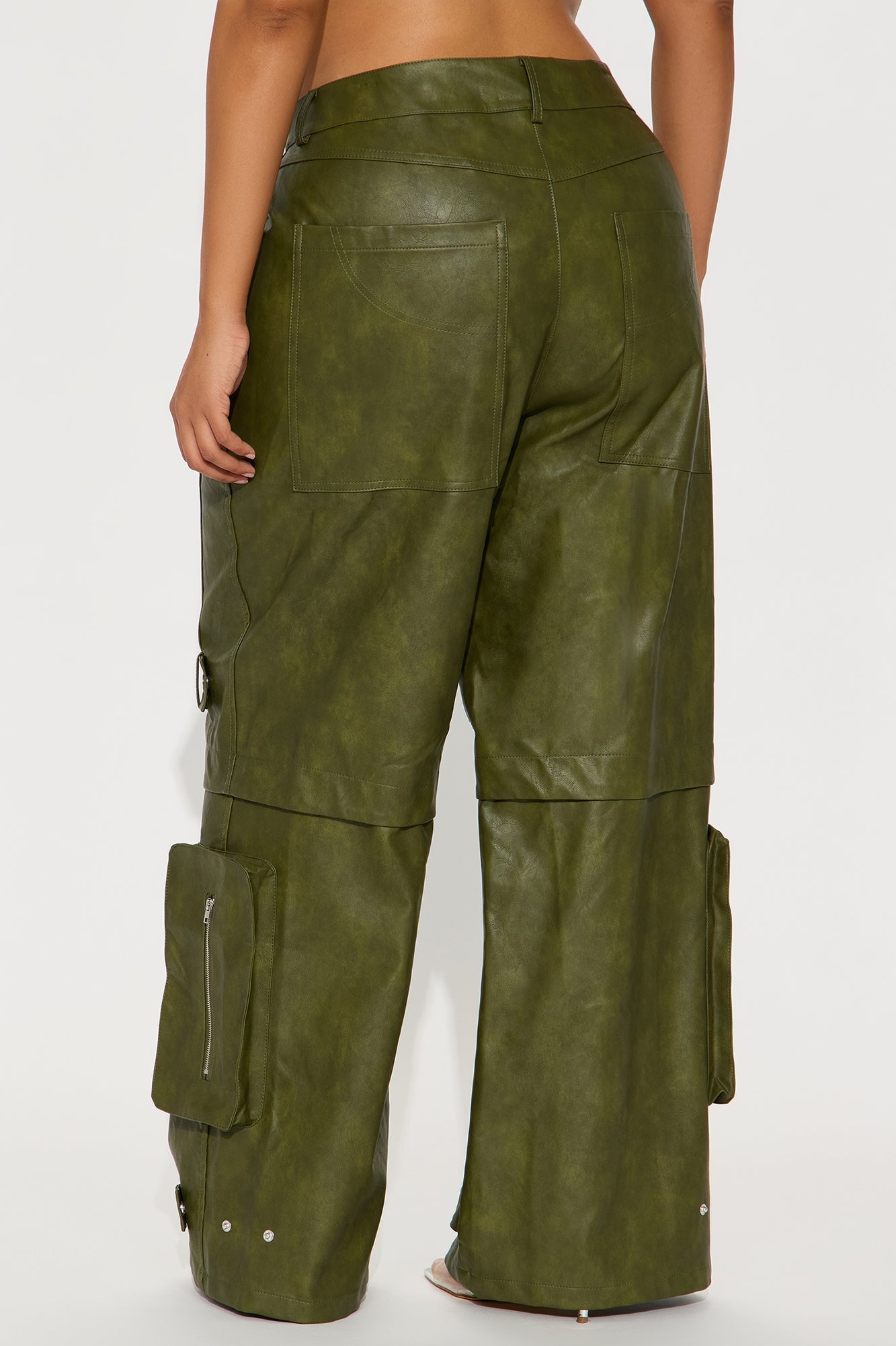 Street Heat Washed Faux Leather Cargo Pant - Military Green