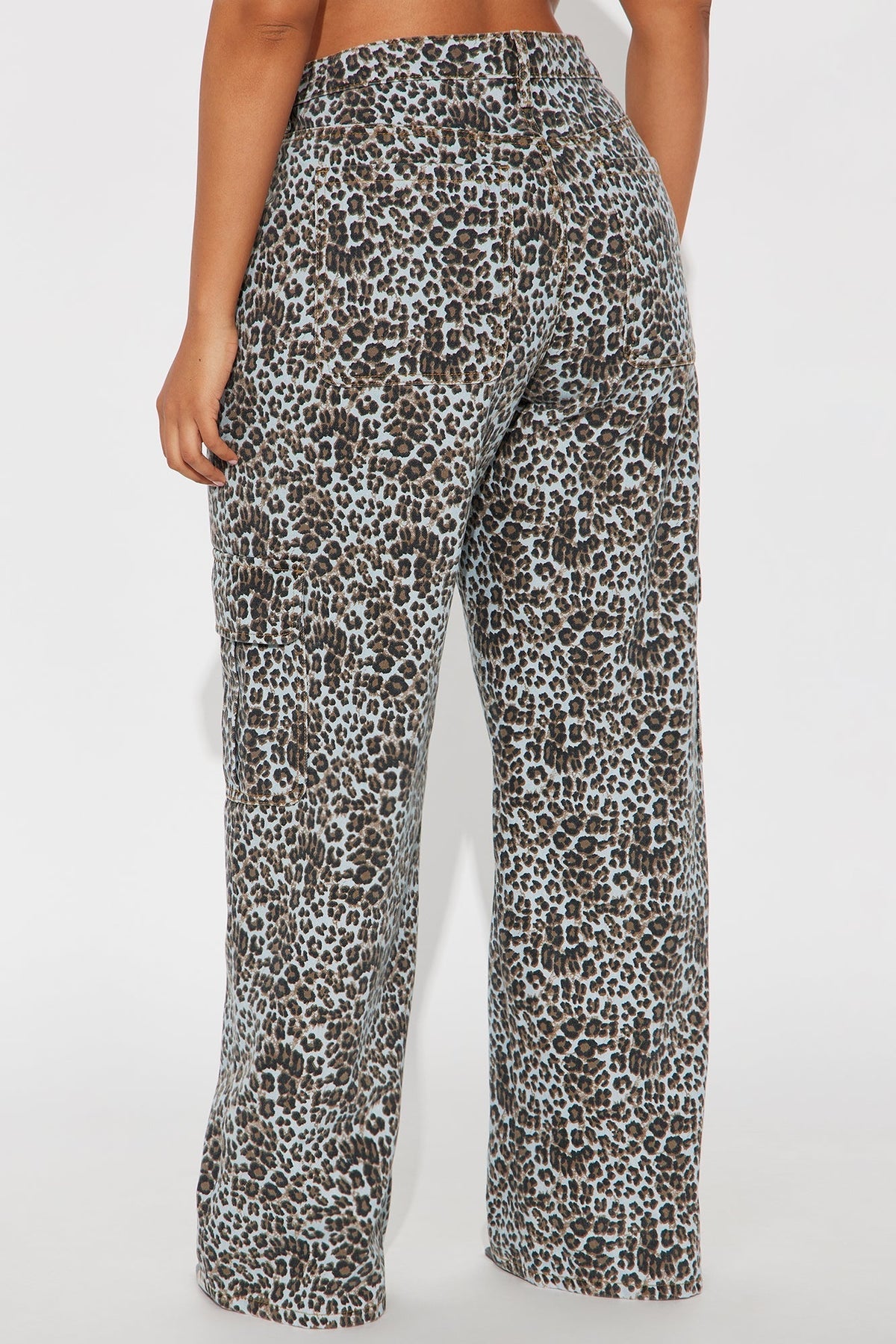 Unbothered Twill Leopard Wide Leg Pant 33″ - Blue/combo