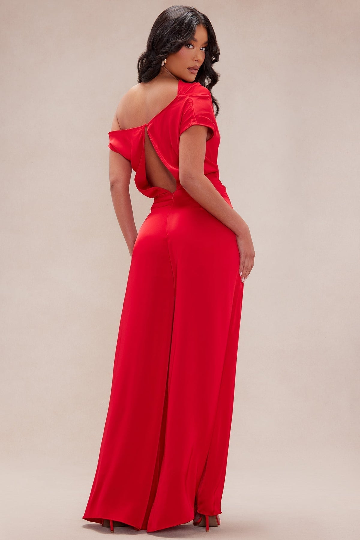 Jessie Satin Wide Leg Jumpsuit - Red