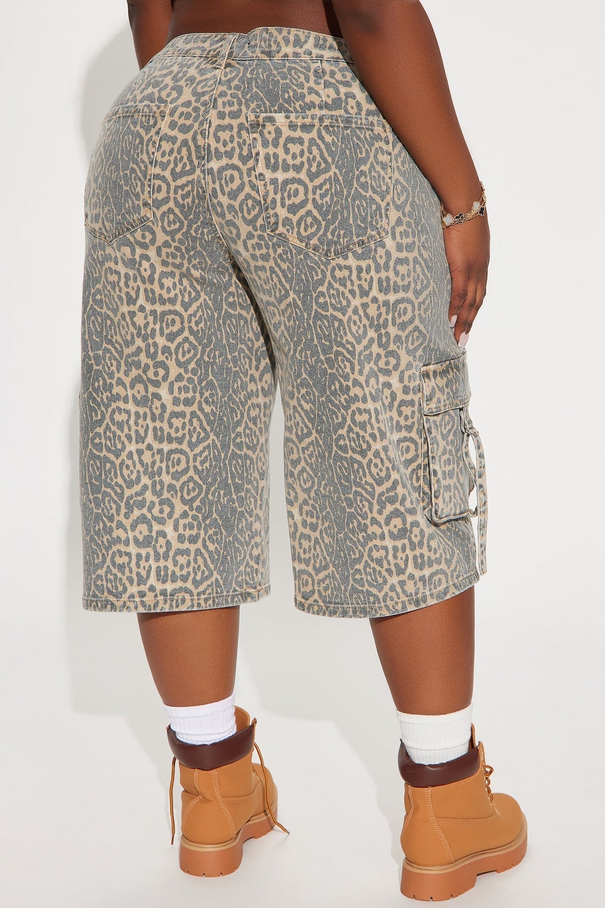 Getting Wild Animal Print Cargo Denim Jorts - Brown Combo