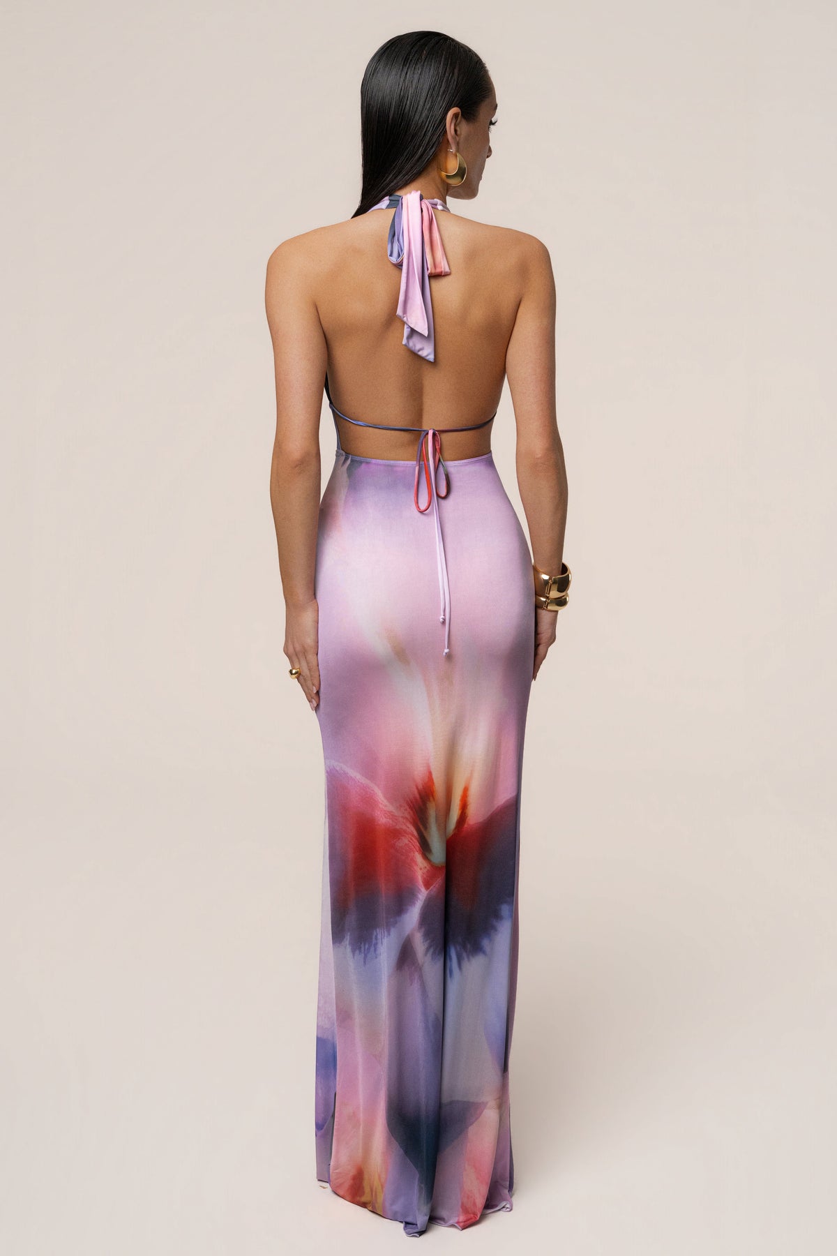 Purple Floral Blossom Print Maxi Dress