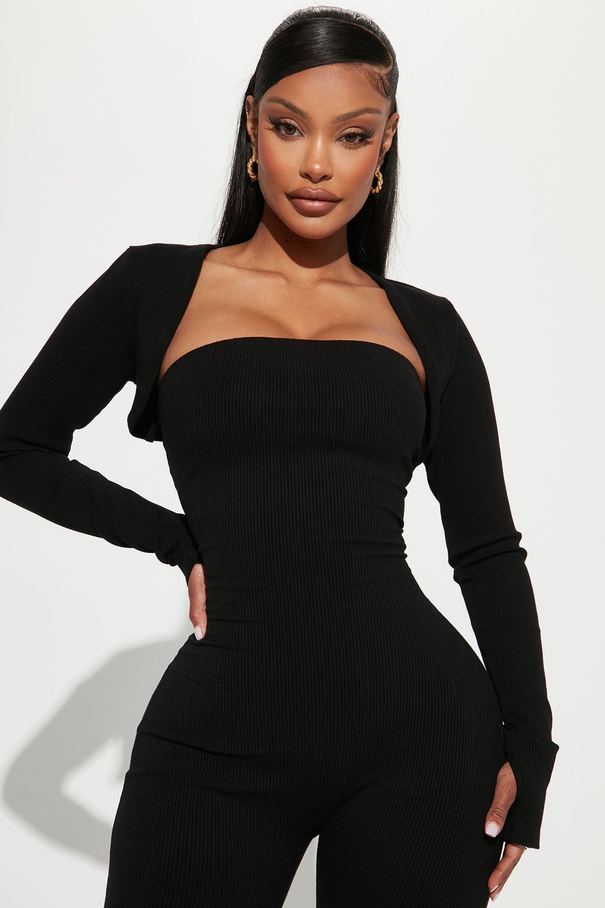 Jeanette Snatched Jumpsuit Set - Black