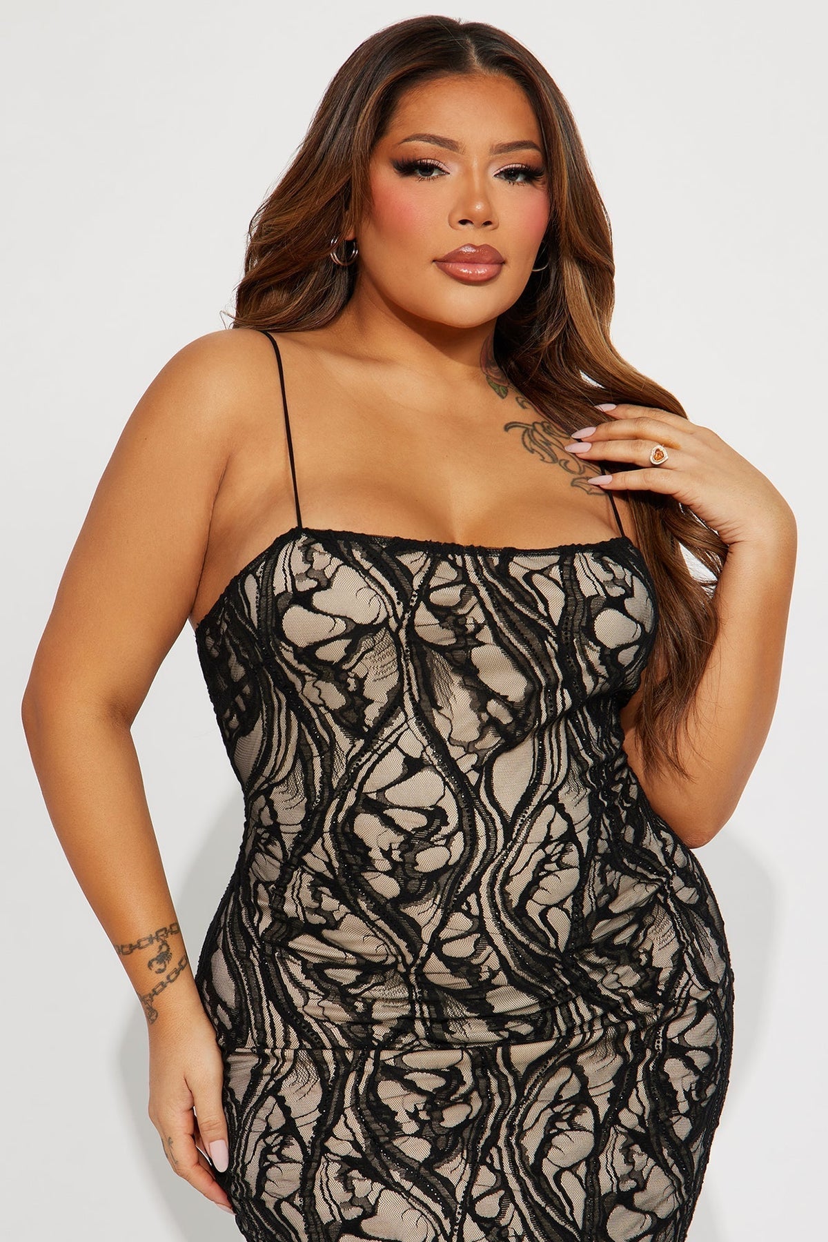Sheer Lace Maxi Dress - Black/combo