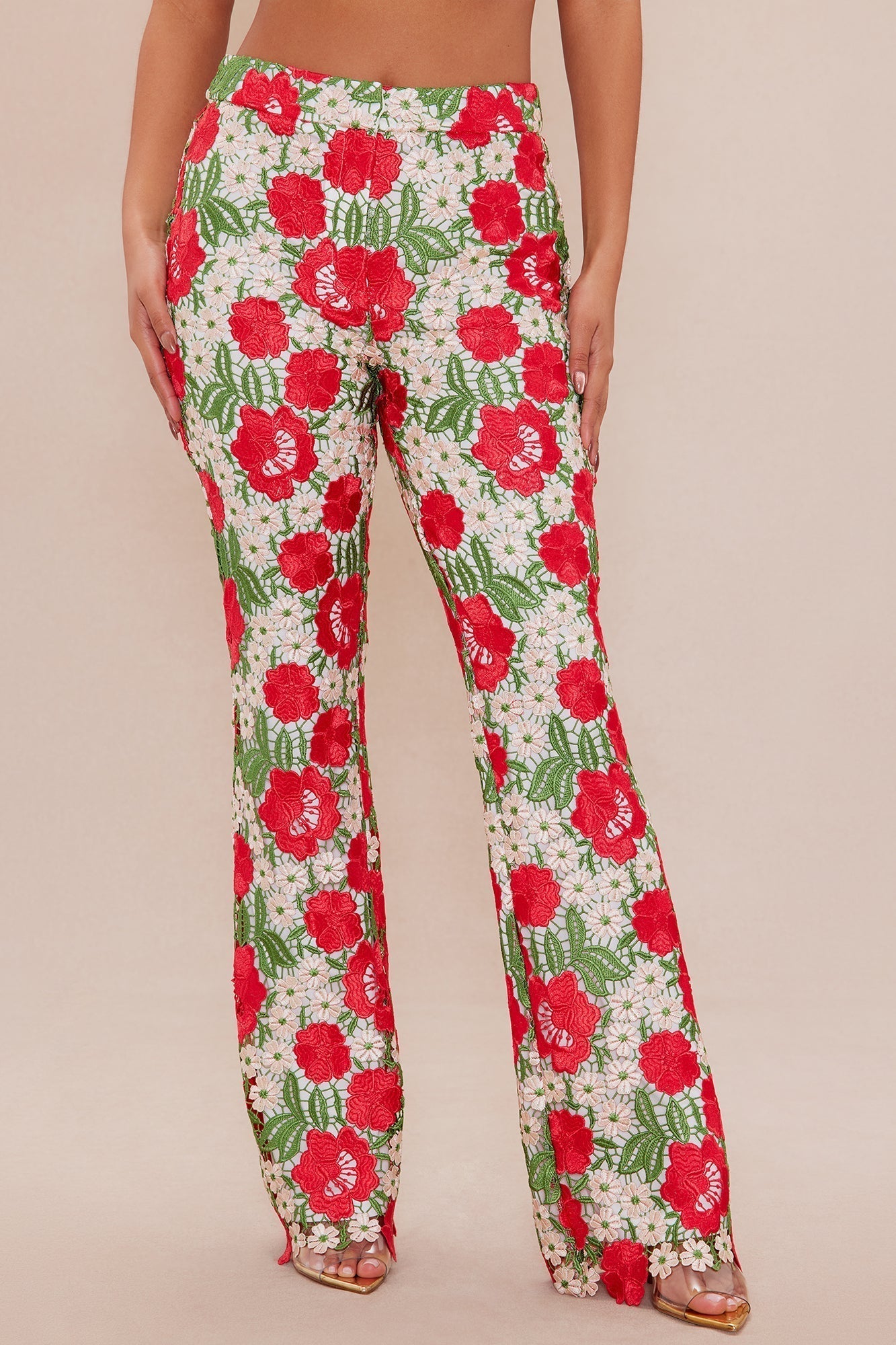 Isadora Embroidered Flare Pant - Red/combo