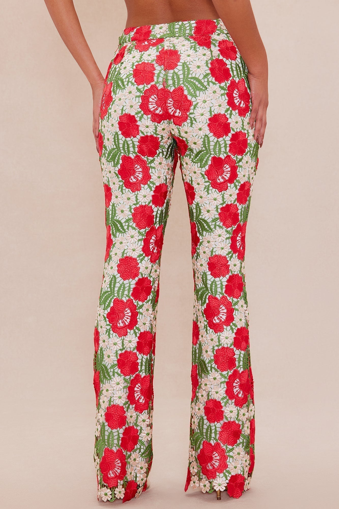 Isadora Embroidered Flare Pant - Red/combo