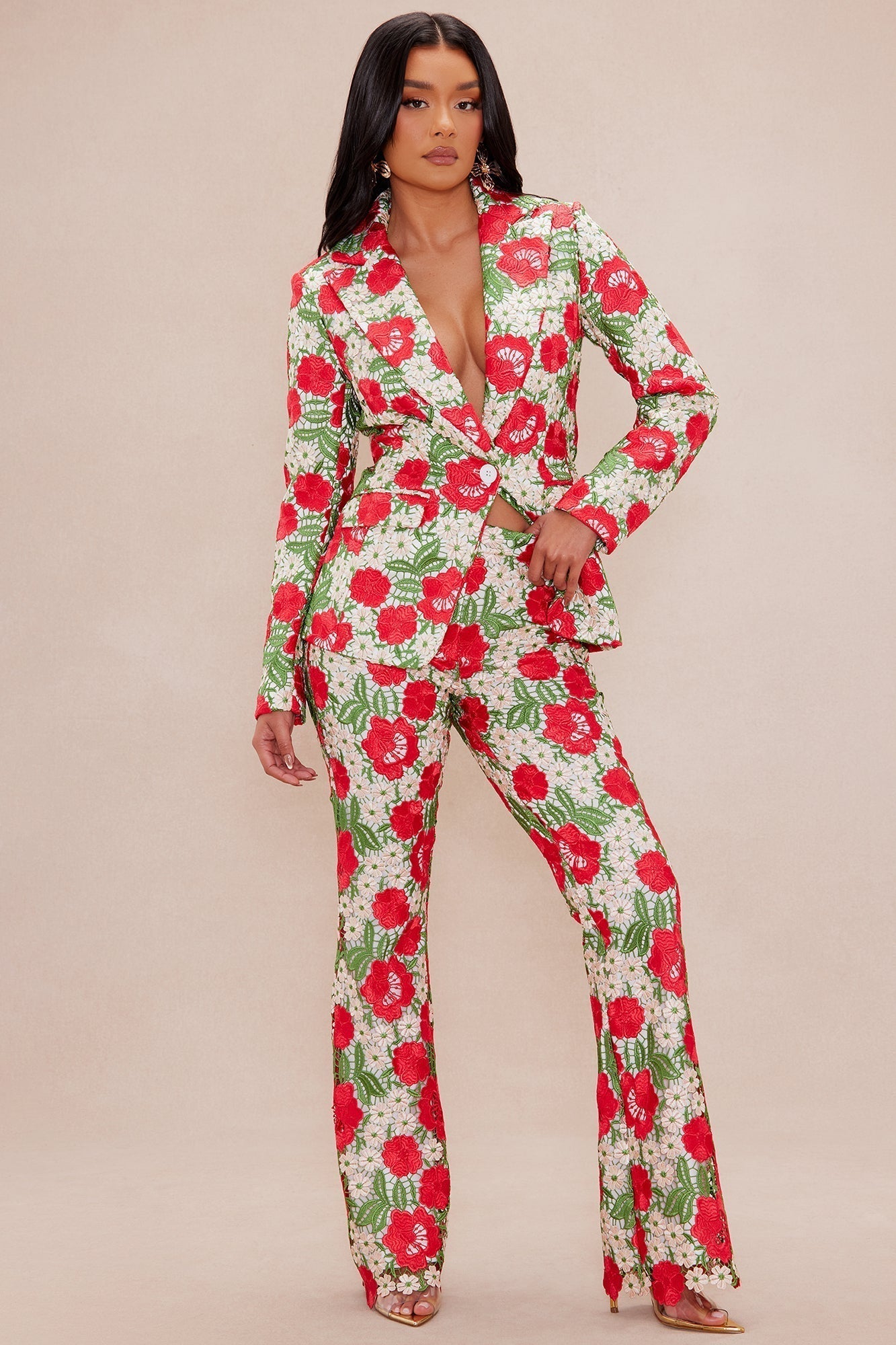 Isadora Embroidered Flare Pant - Red/combo