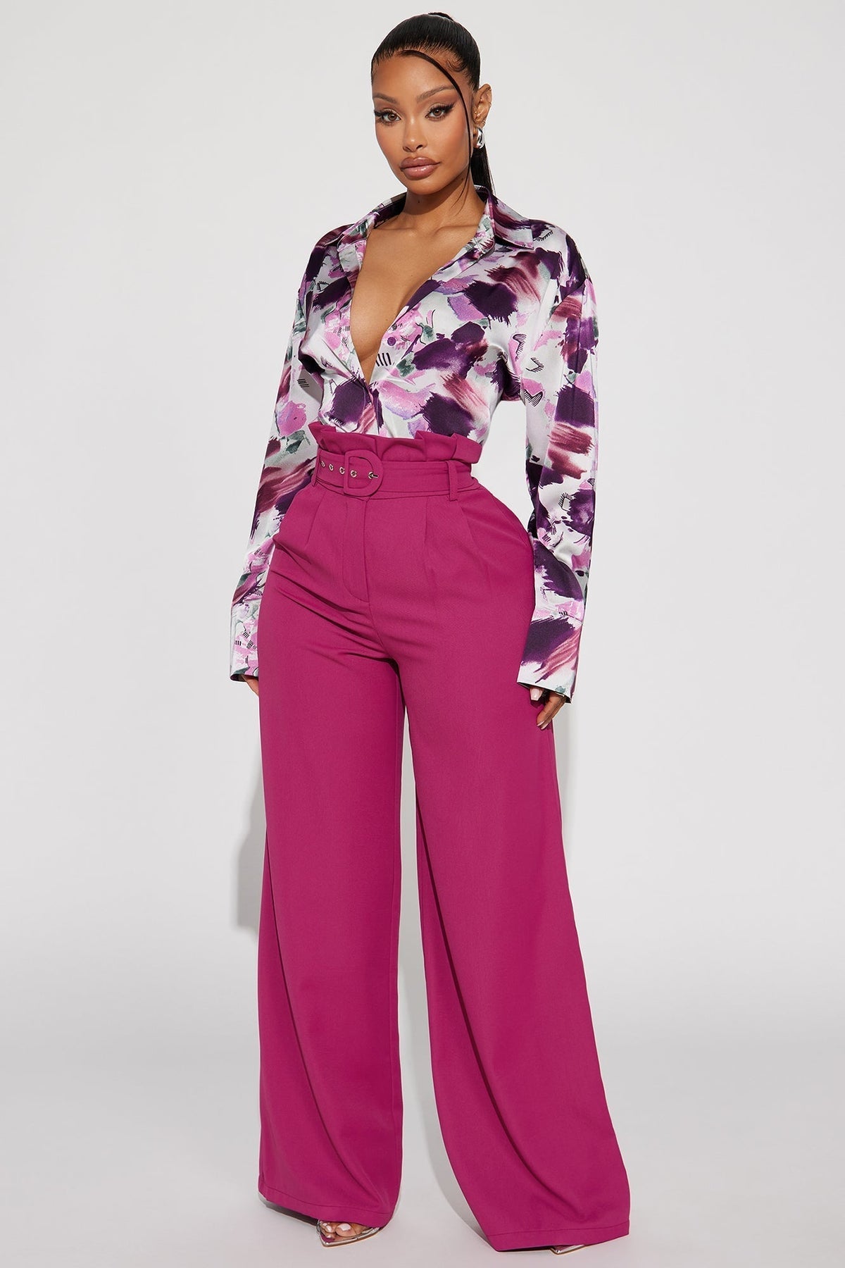 Violet Satin Shirt - Purple/combo