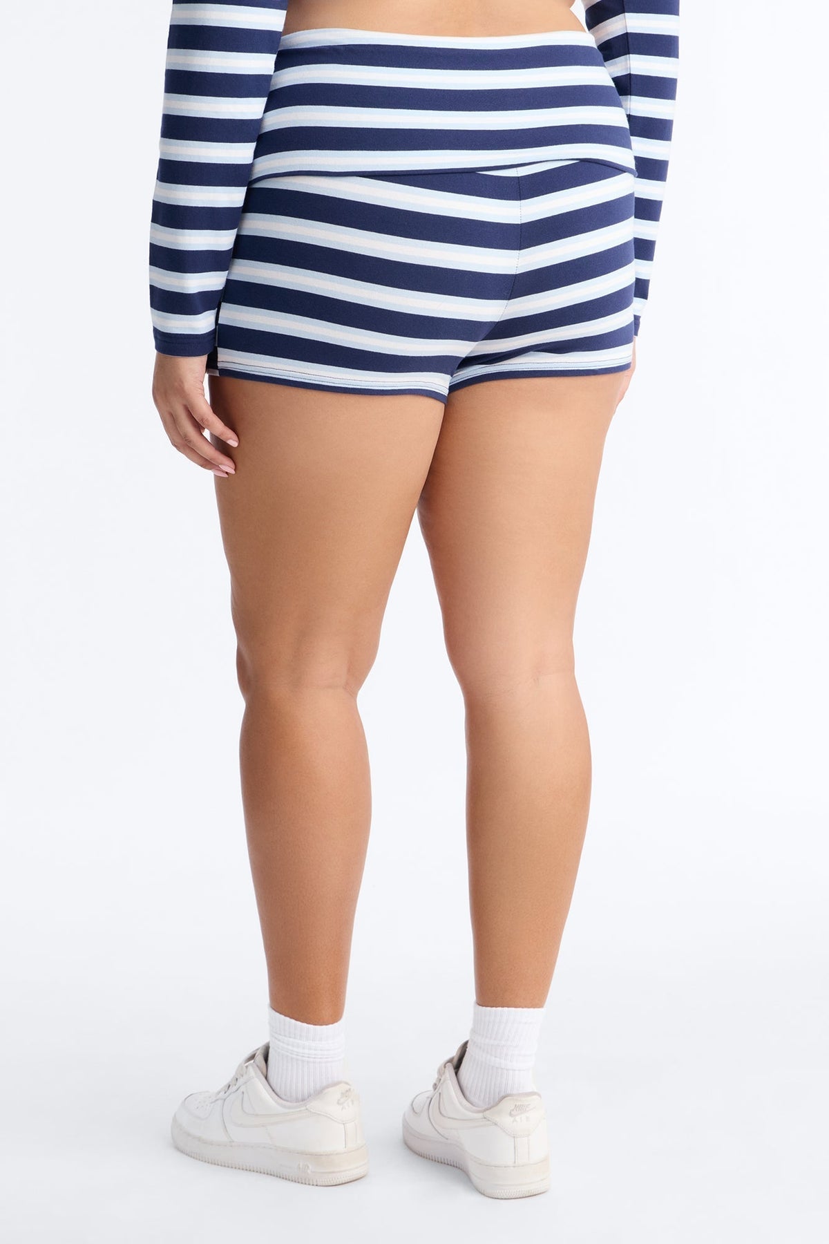 Mina Striped Fold Over Waist Micro Short - Blue/combo