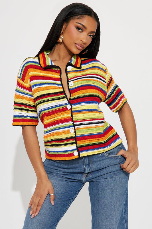 Vivid Dreams Short Sleeve Crochet Cardigan - Multi Color
