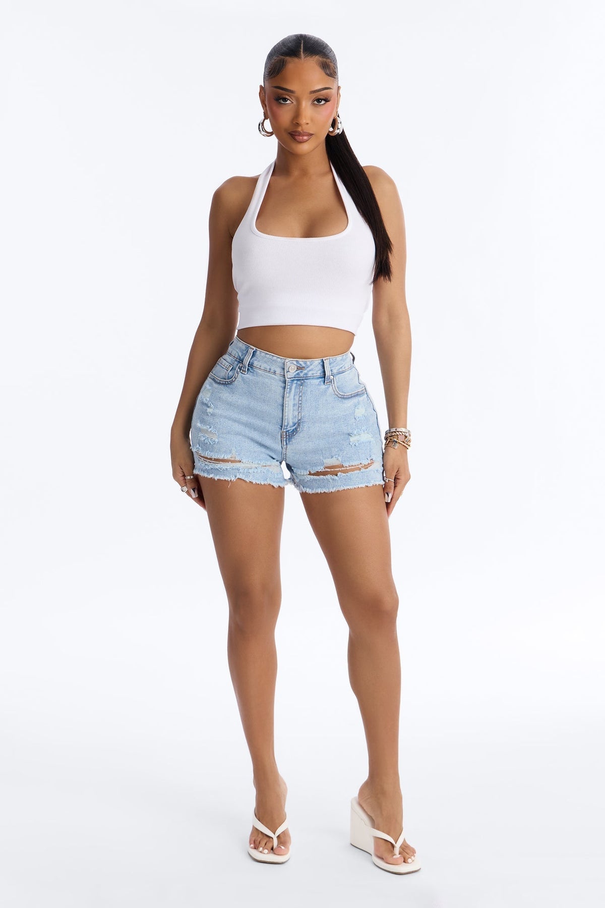 Monroe Ripped Denim Shorts - Medium Wash