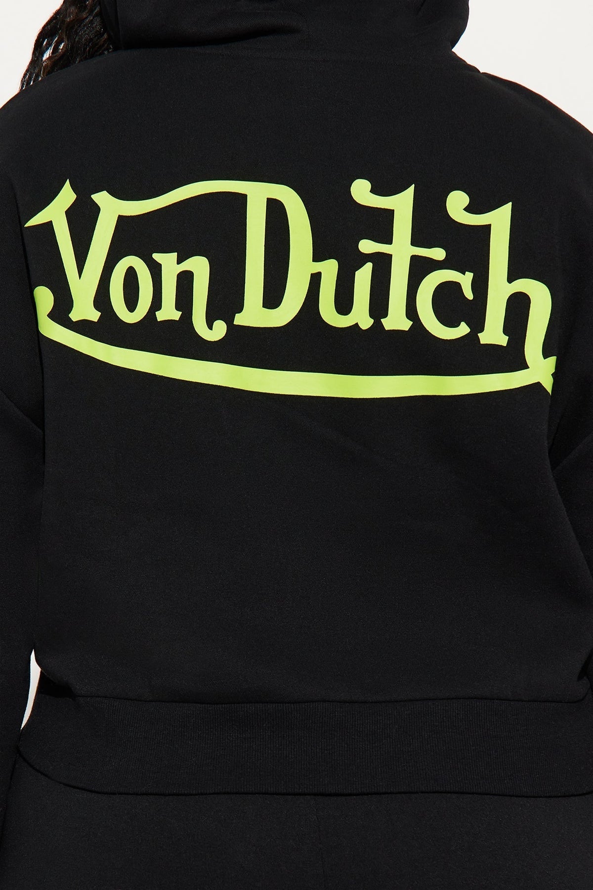 Von Dutch Embroidered Cropped Hoodie - Black/Green