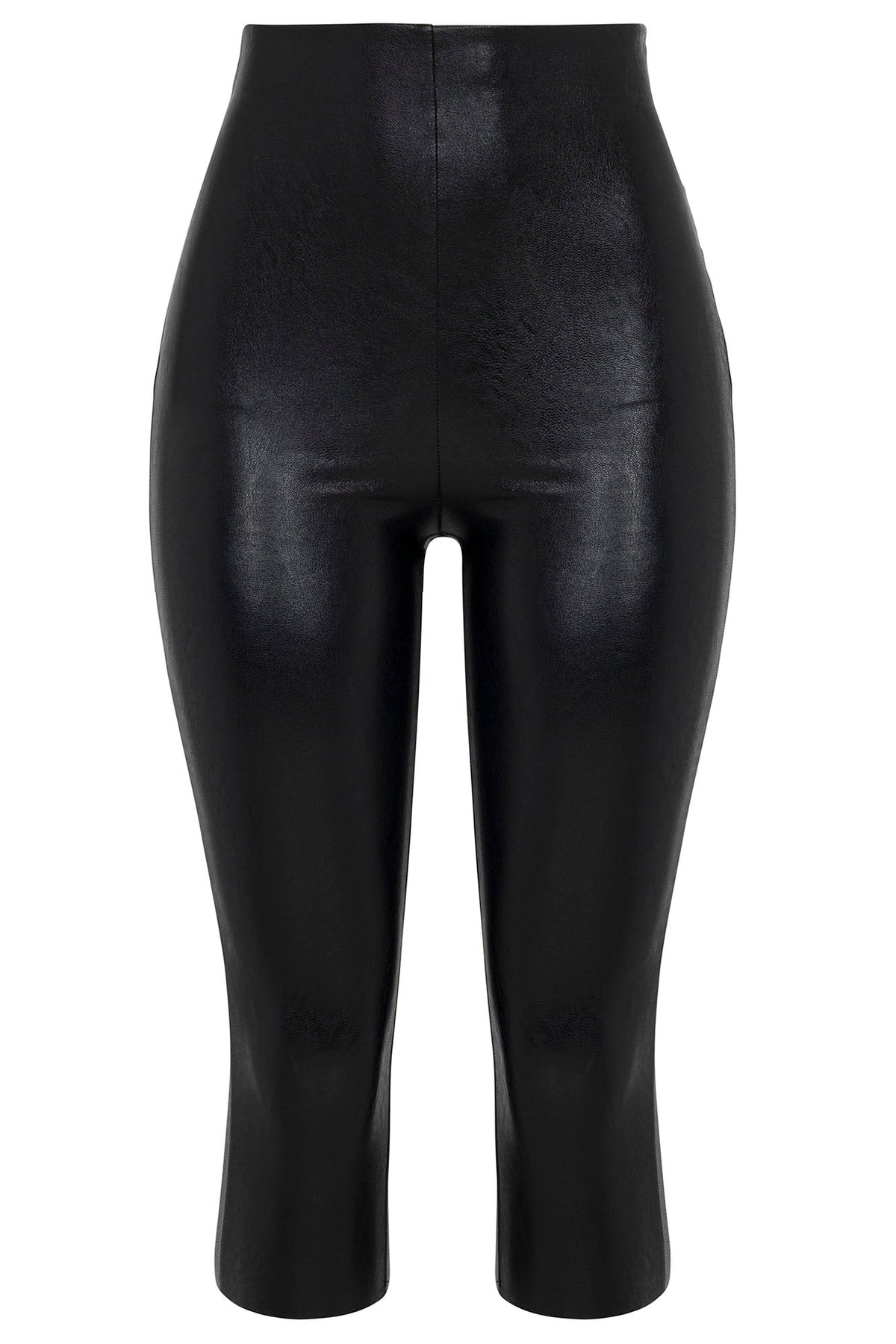 Dainty Faux Leather Capri Pant - Black