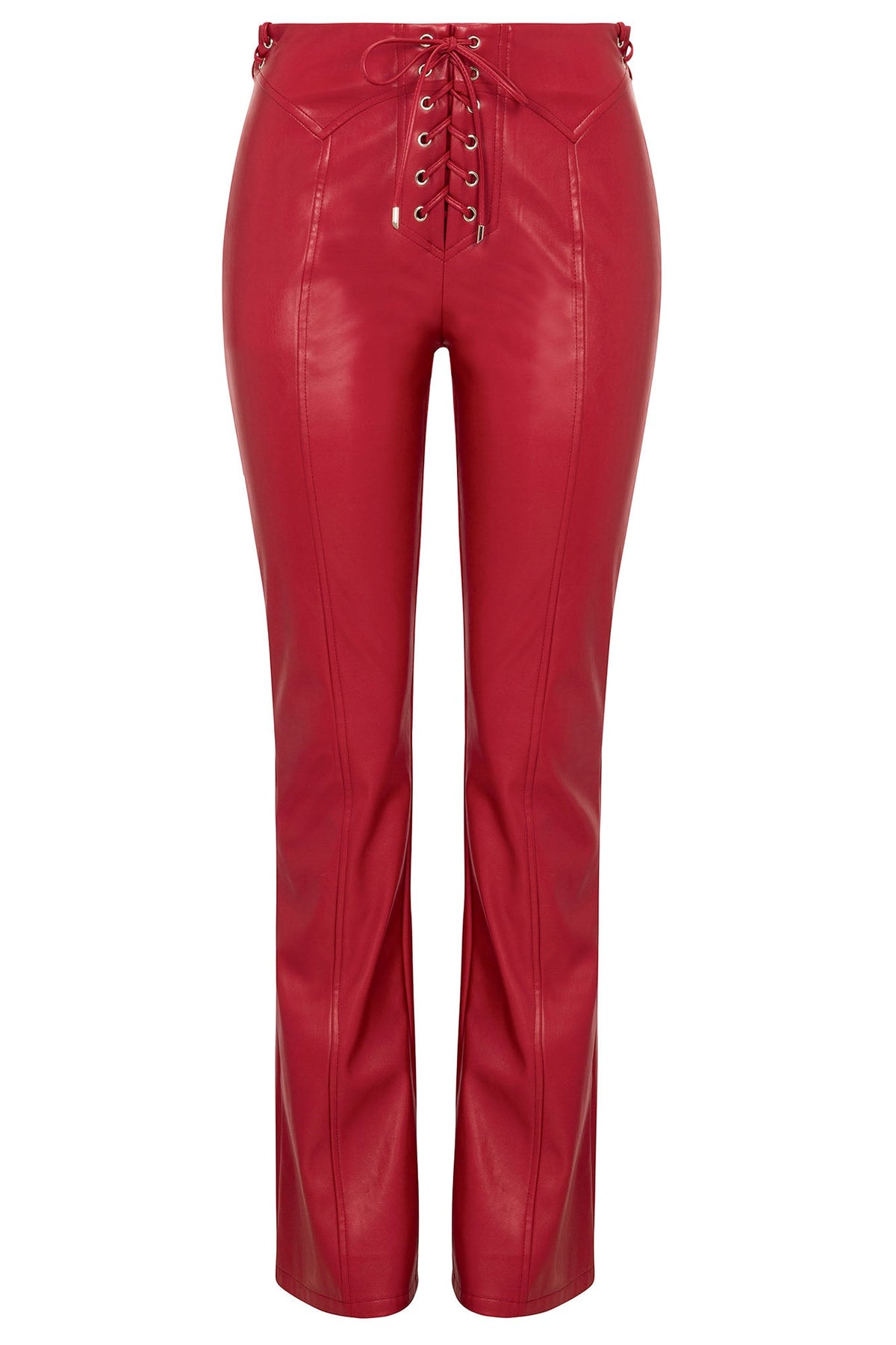 Vivienne Faux Leather Lace Up Pant - Red