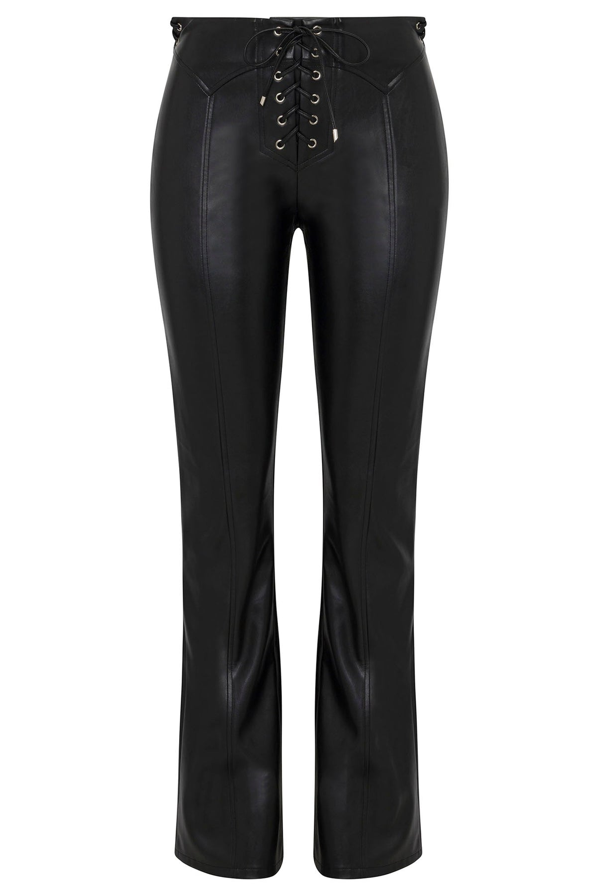 Vivienne Faux Leather Lace Up Pant - Black