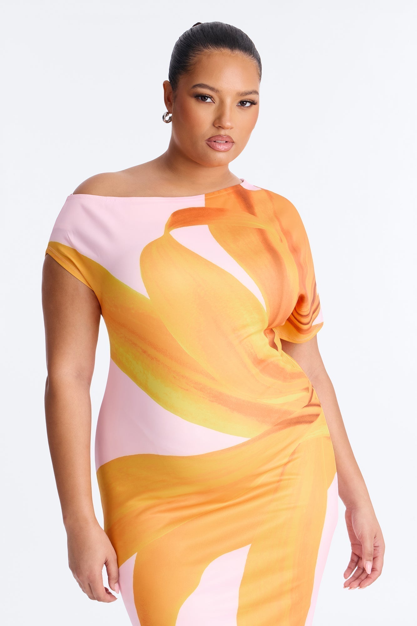 Gardenia One Shoulder Floral Midi Dress - Orange/combo