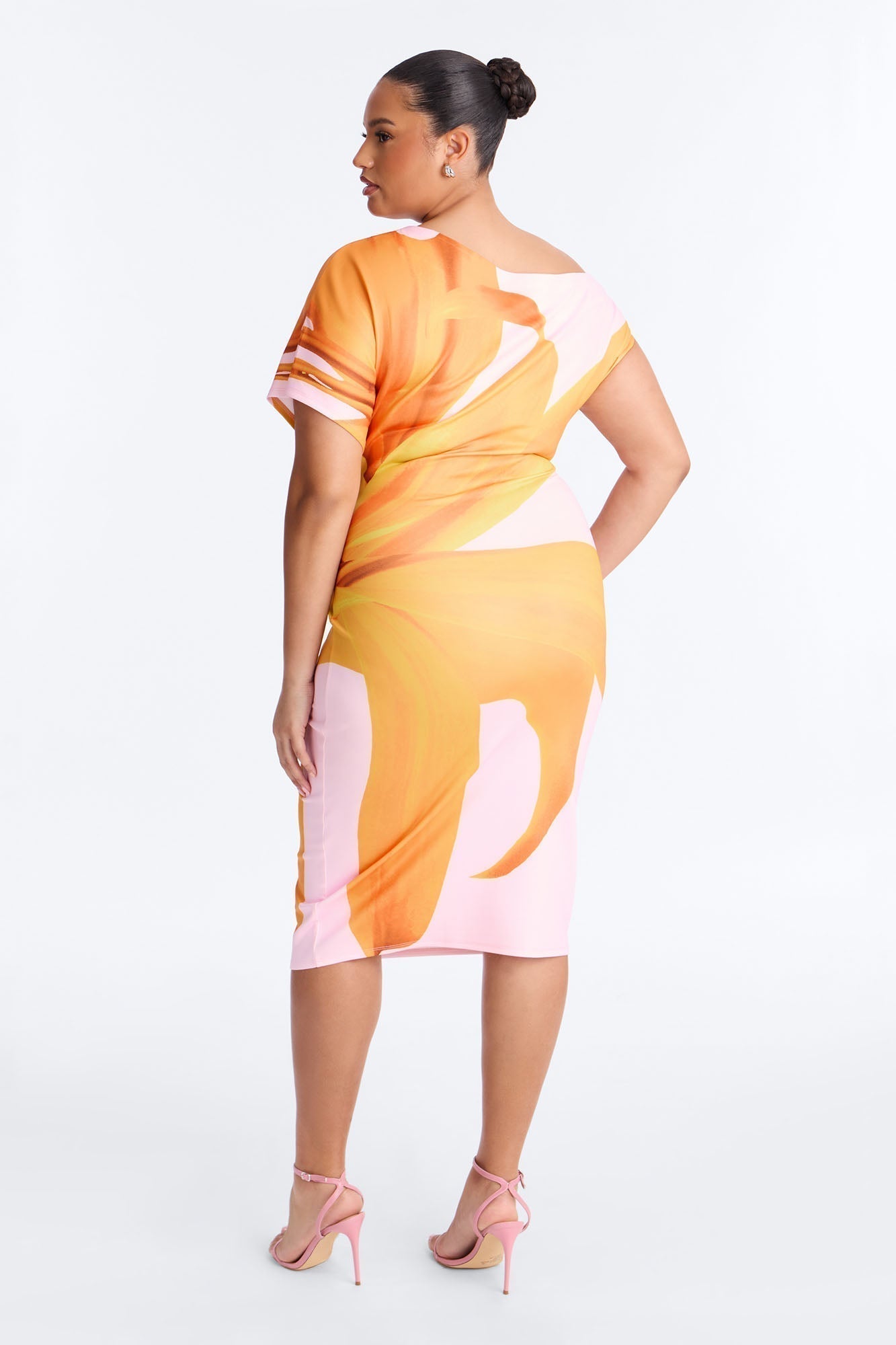 Gardenia One Shoulder Floral Midi Dress - Orange/combo