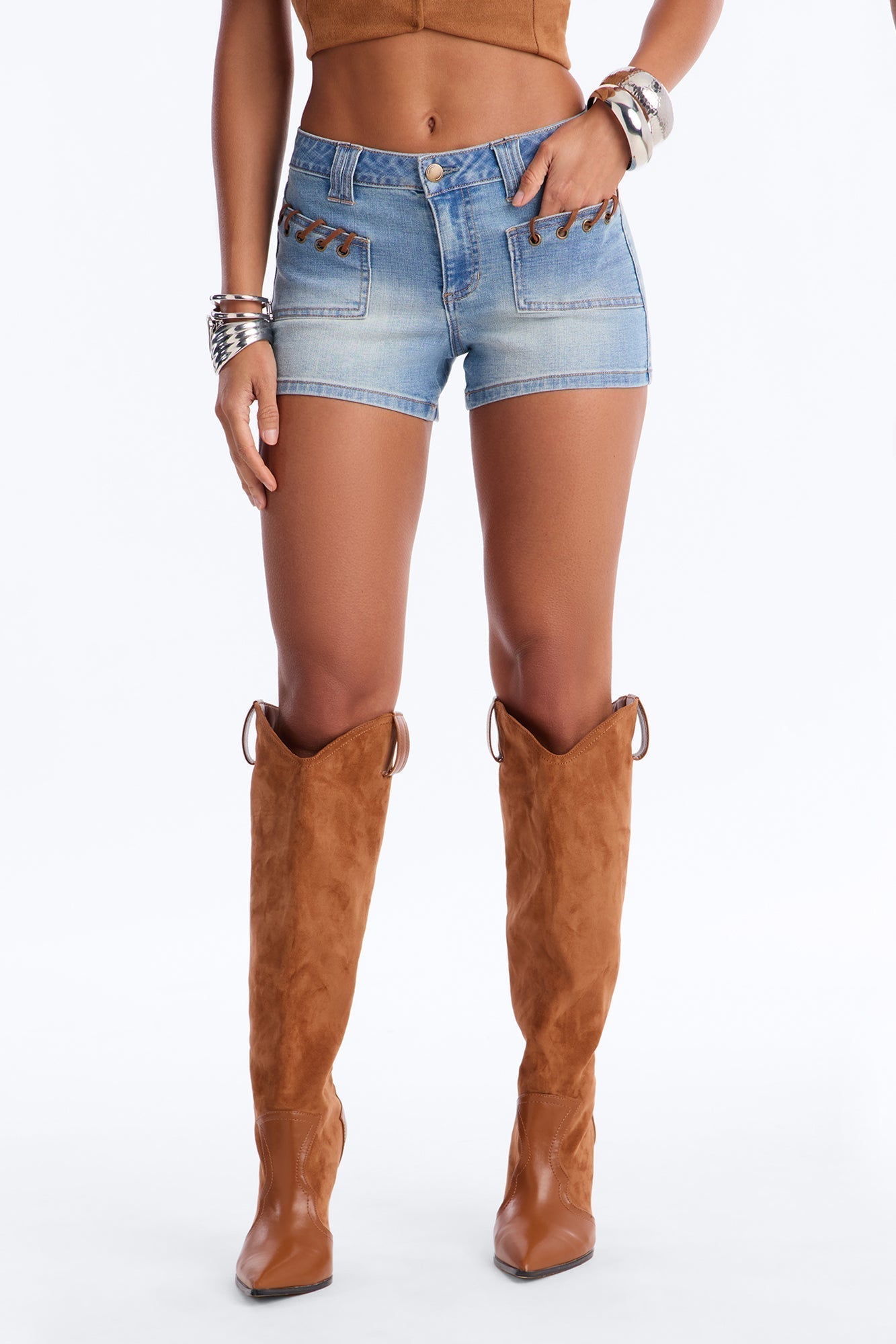 Free Spirit Whipstitched Denim Shorts - Light Wash
