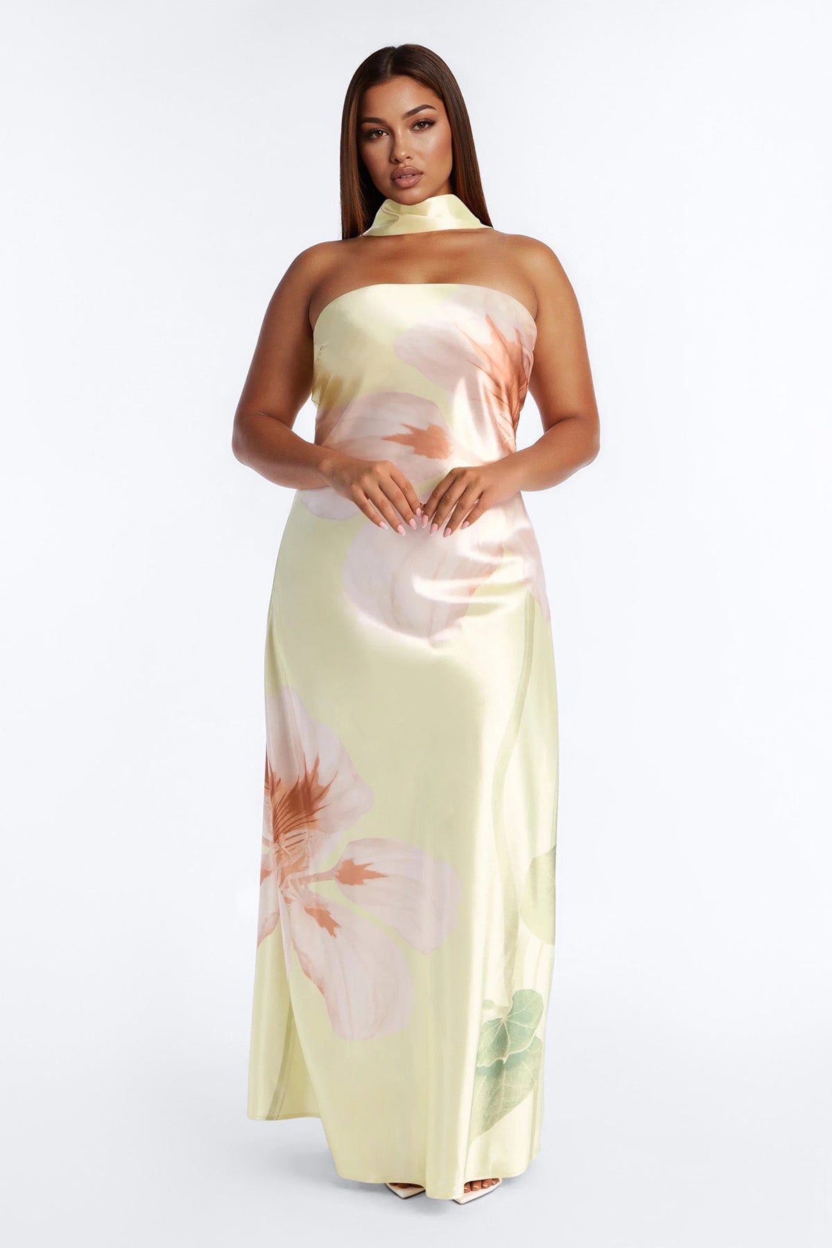 Jelissa Scarf Satin Maxi Dress - Yellow/combo