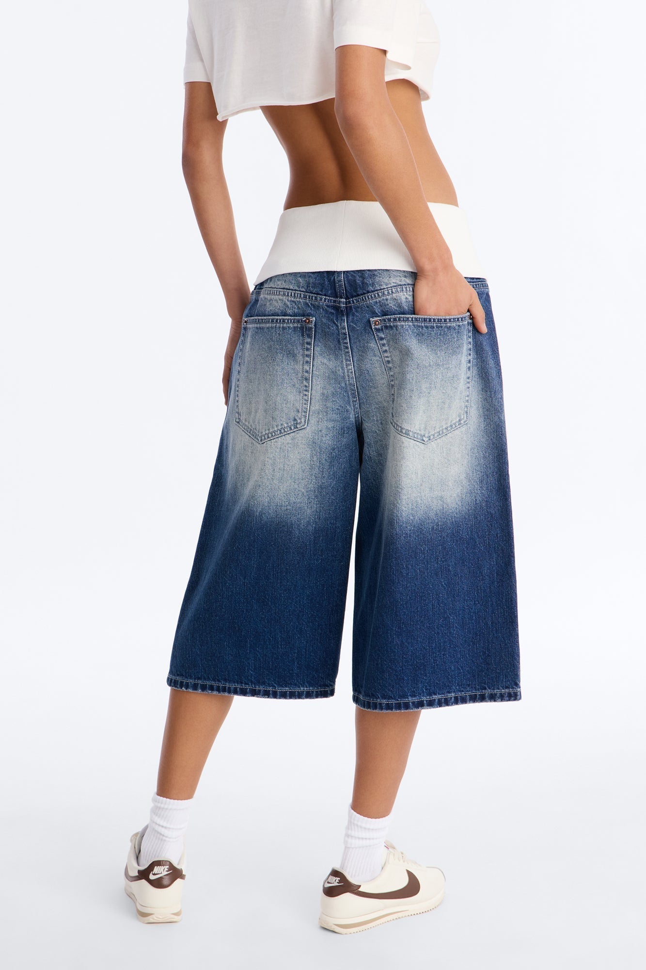 Cyber Crush Foldover Denim Jorts - Dark Wash