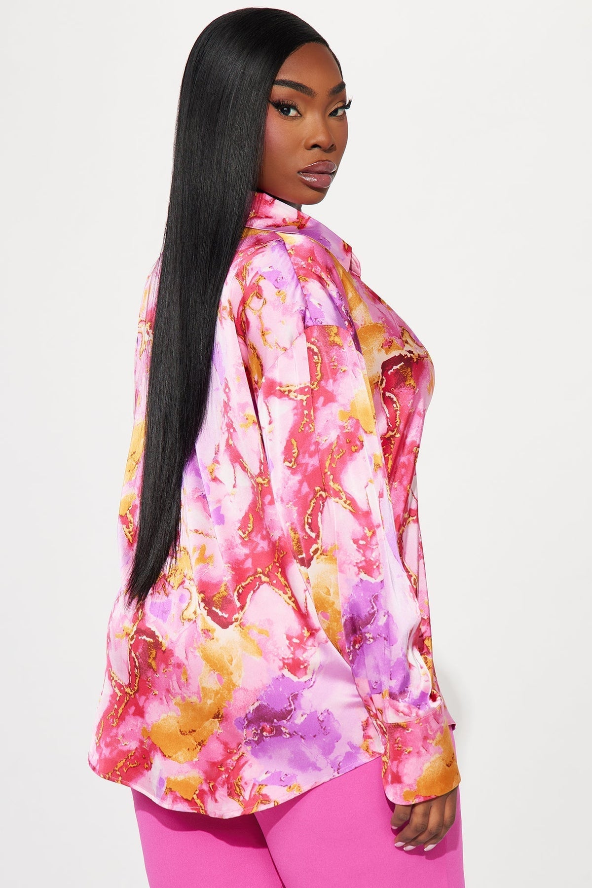Amethyst Satin Shirt - Pink/combo