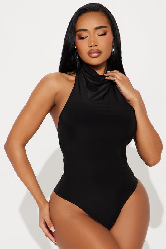 Trista Mock Neck Halter Bodysuit - Black