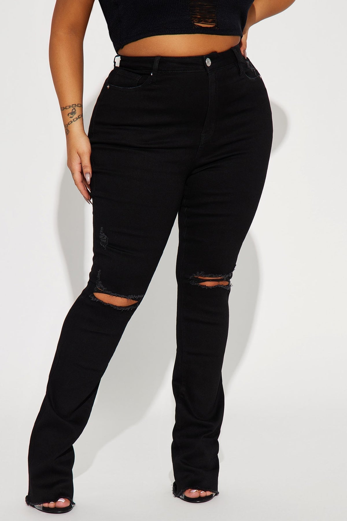 After Dark Ripped High Rise Stretch Bootcut Jeans - Black