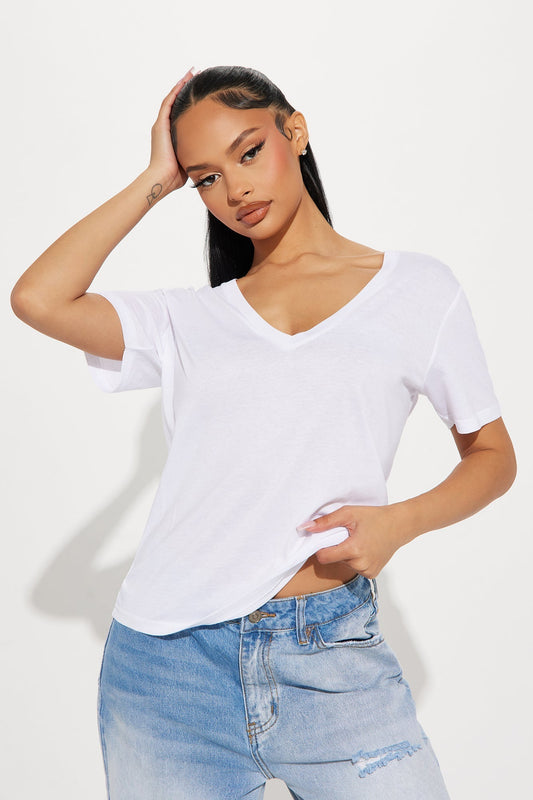 Ava V-Neck Tee - White