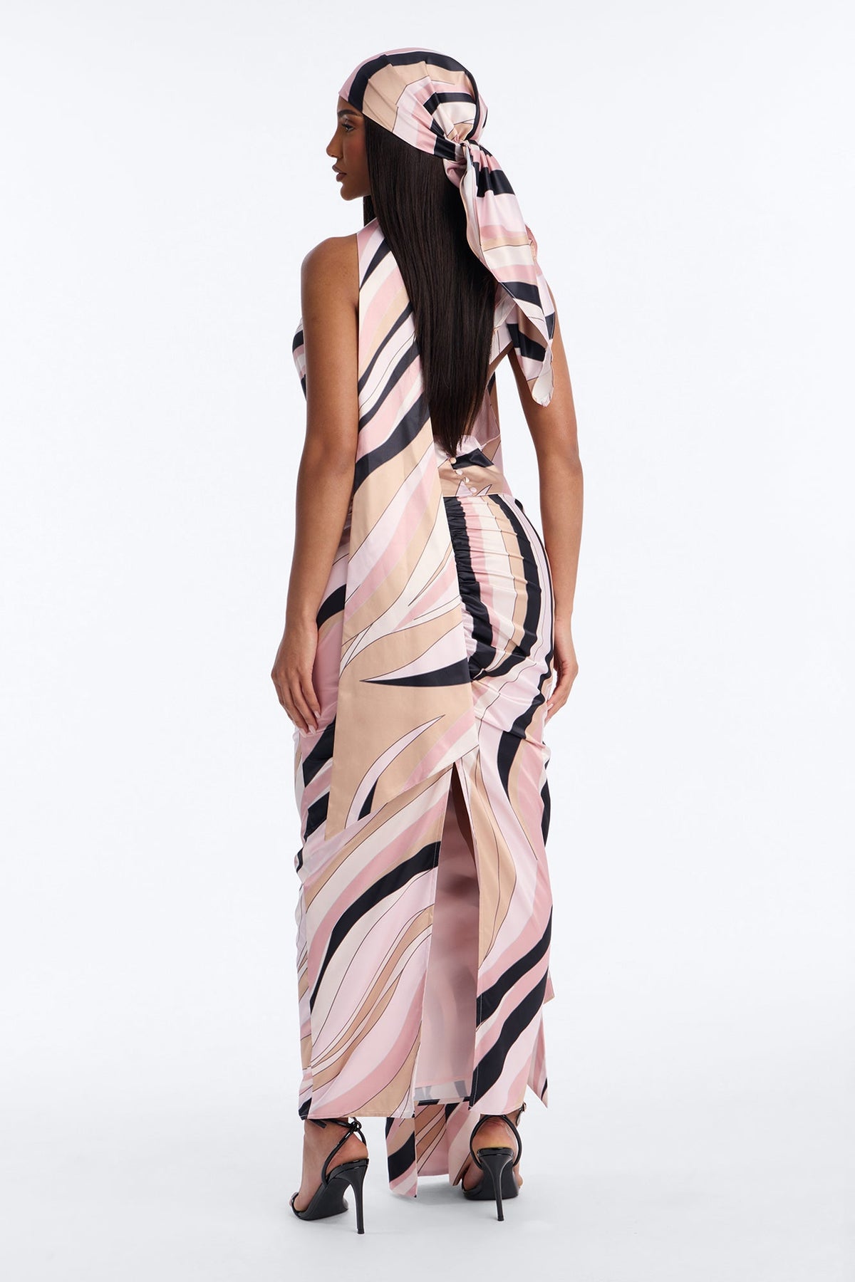 Untamed Abstract Satin Midi Skirt - Pink/combo