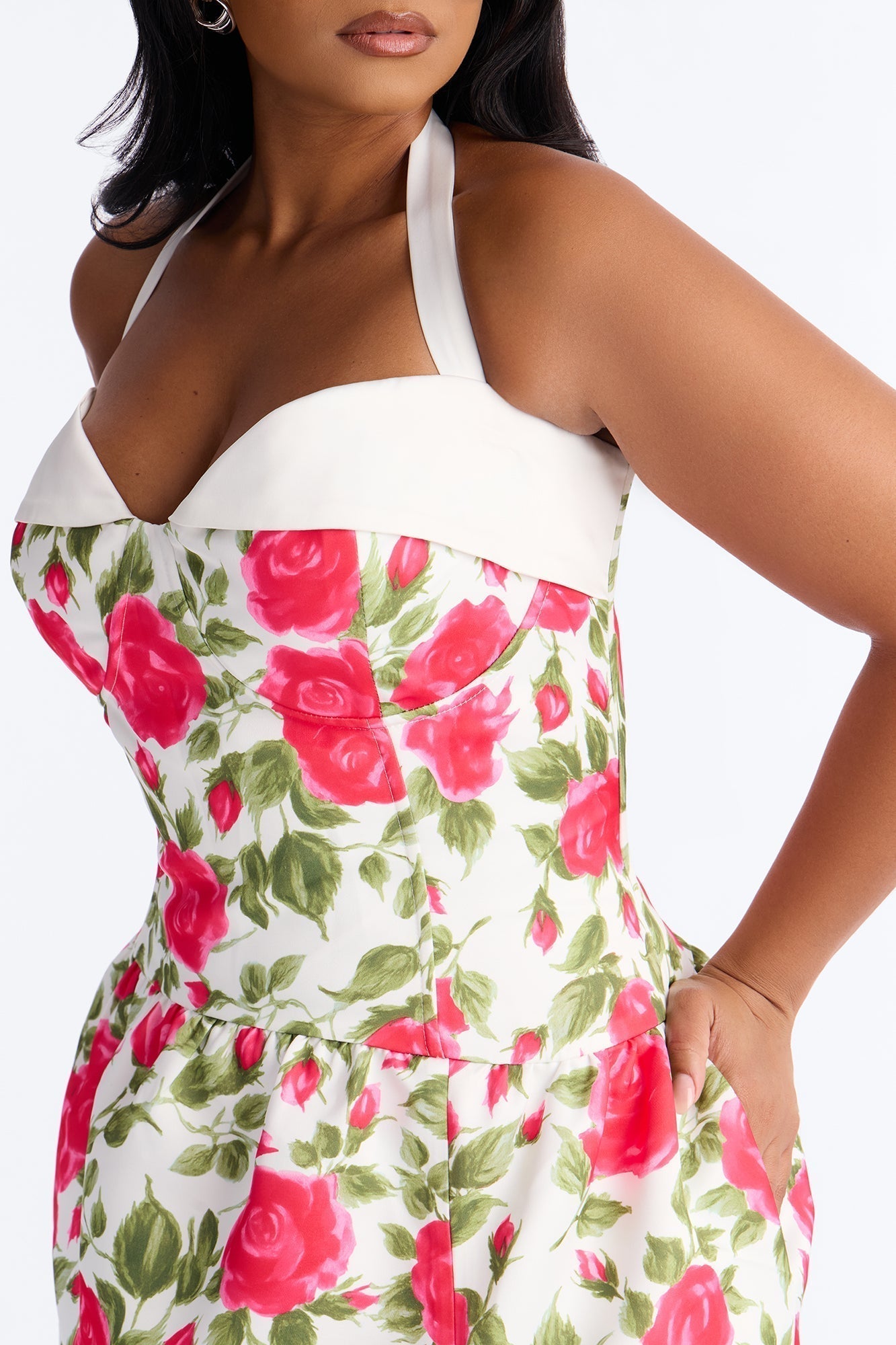 Sweetheart Floral Satin High Slit Maxi Dress - Pink/combo