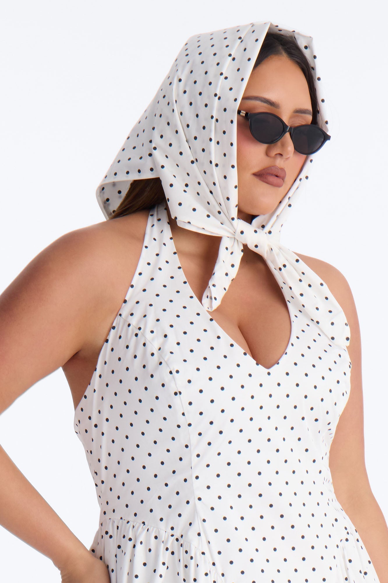 Mara Corset Polka Dot Midi Dress - White/Black