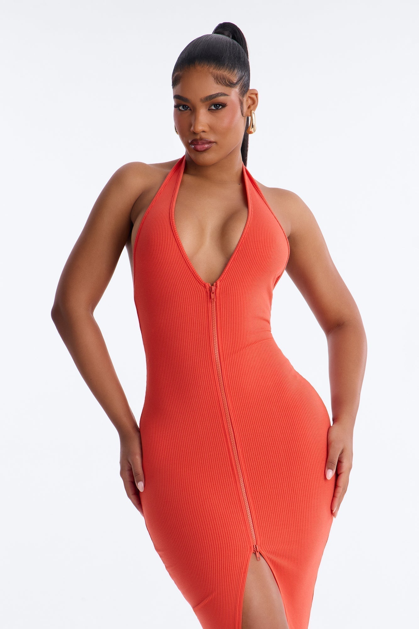 Lucia Zip Snatched Maxi Dress - Orange