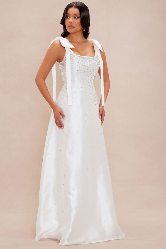 Dana Embellished Satin Maxi Dress - White