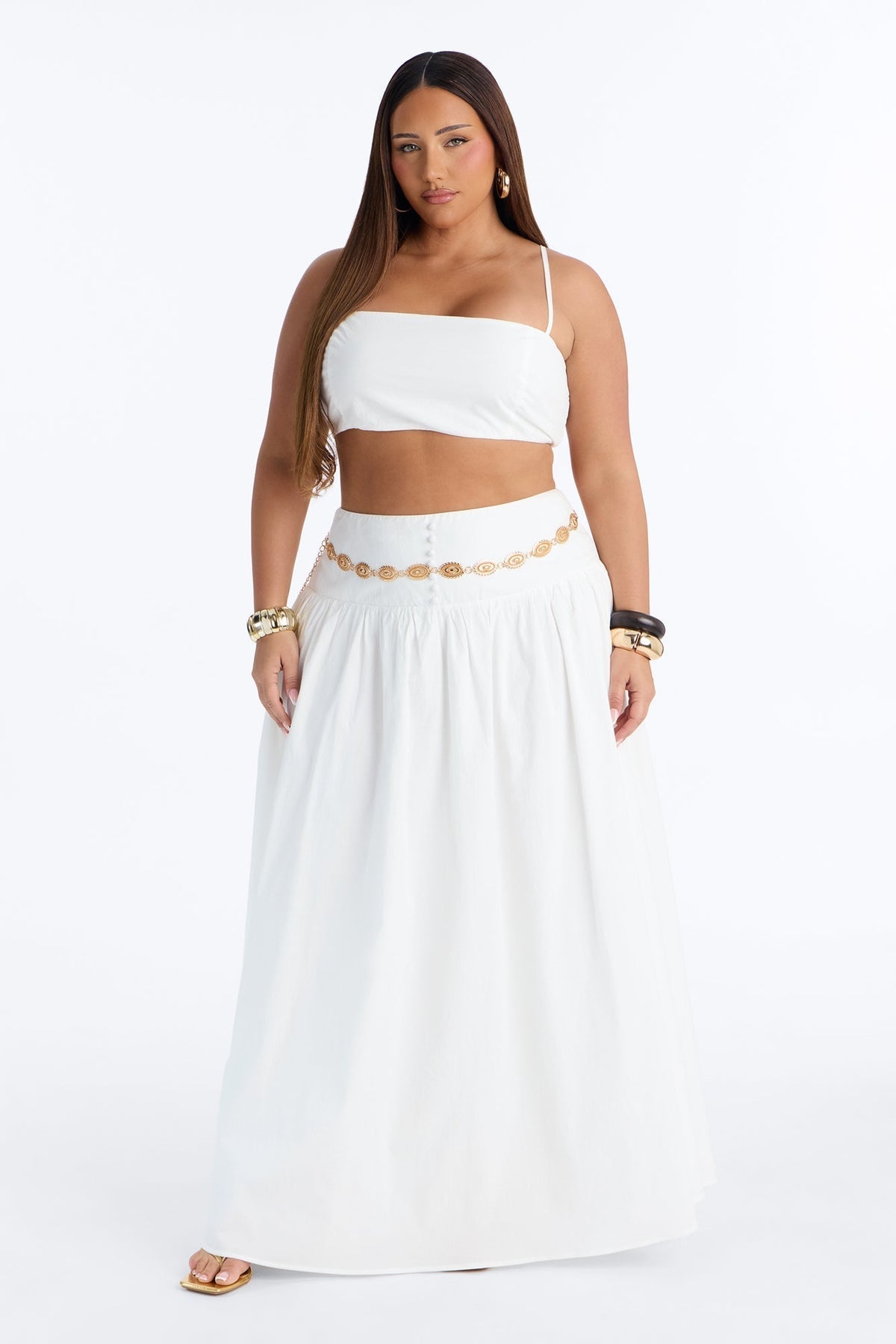 Brigitte Poplin Drop Waist Maxi Skirt - White