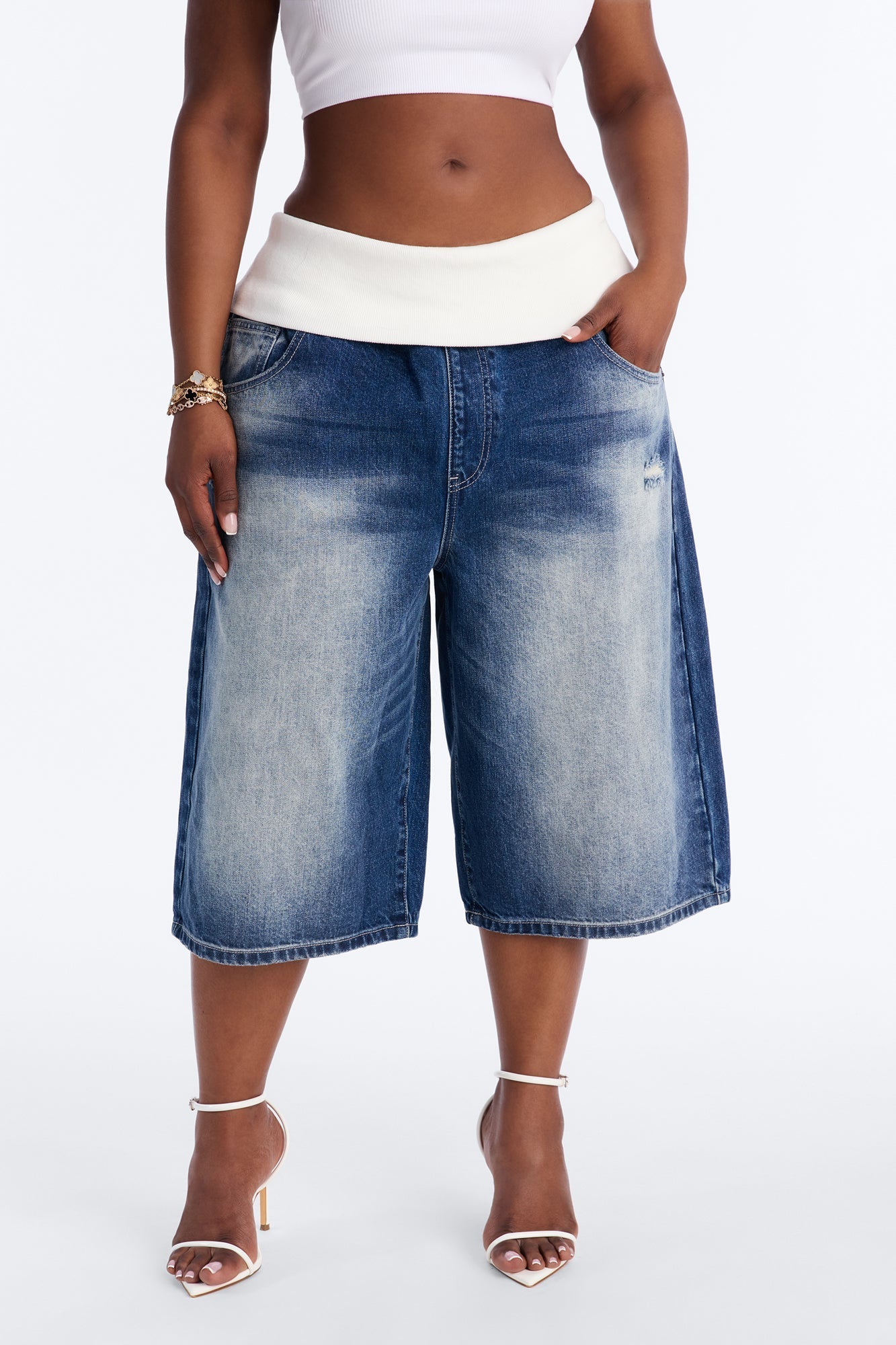 Cyber Crush Foldover Denim Jorts - Dark Wash