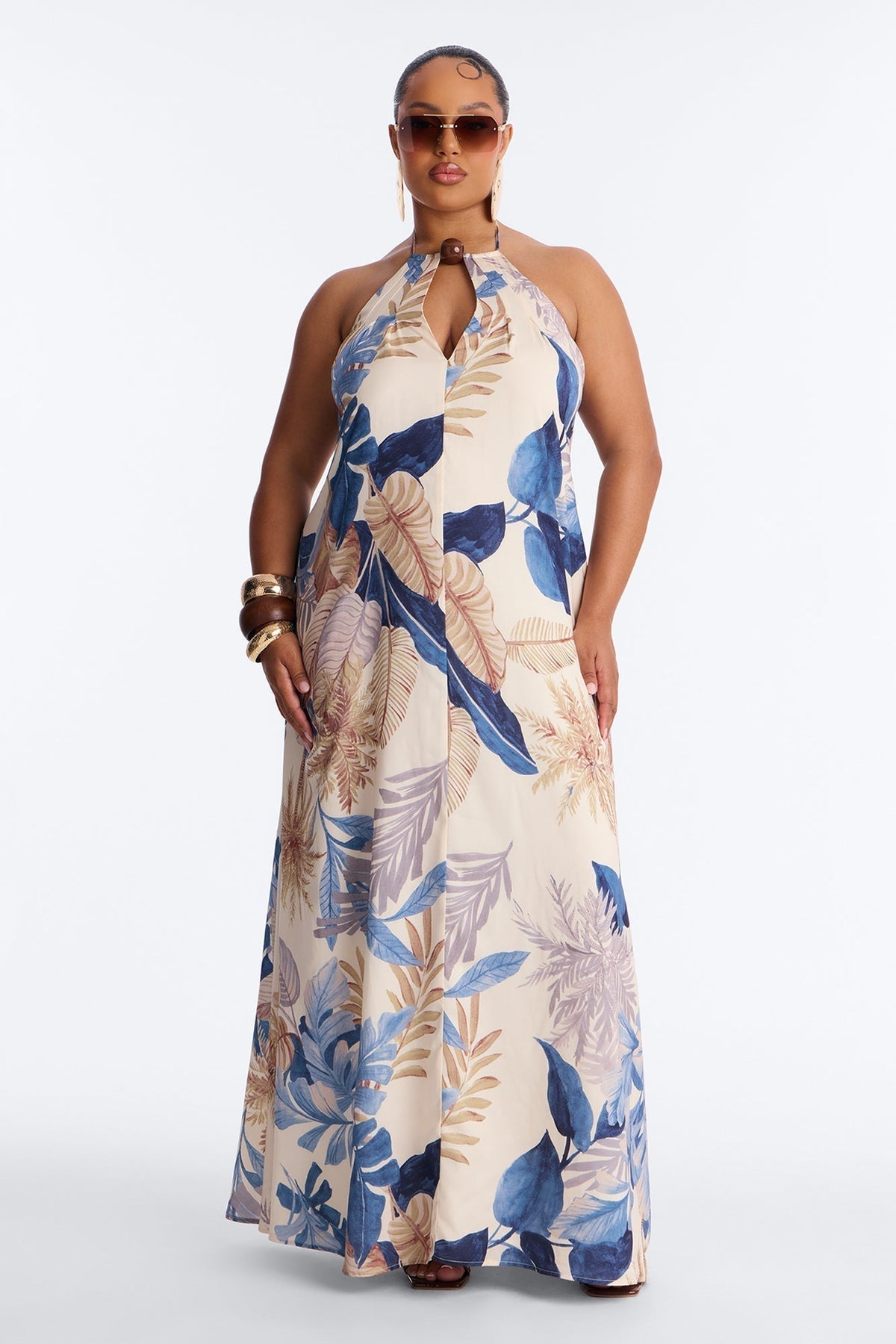 Maui Tropical Keyhole Maxi Dress - Blue/combo