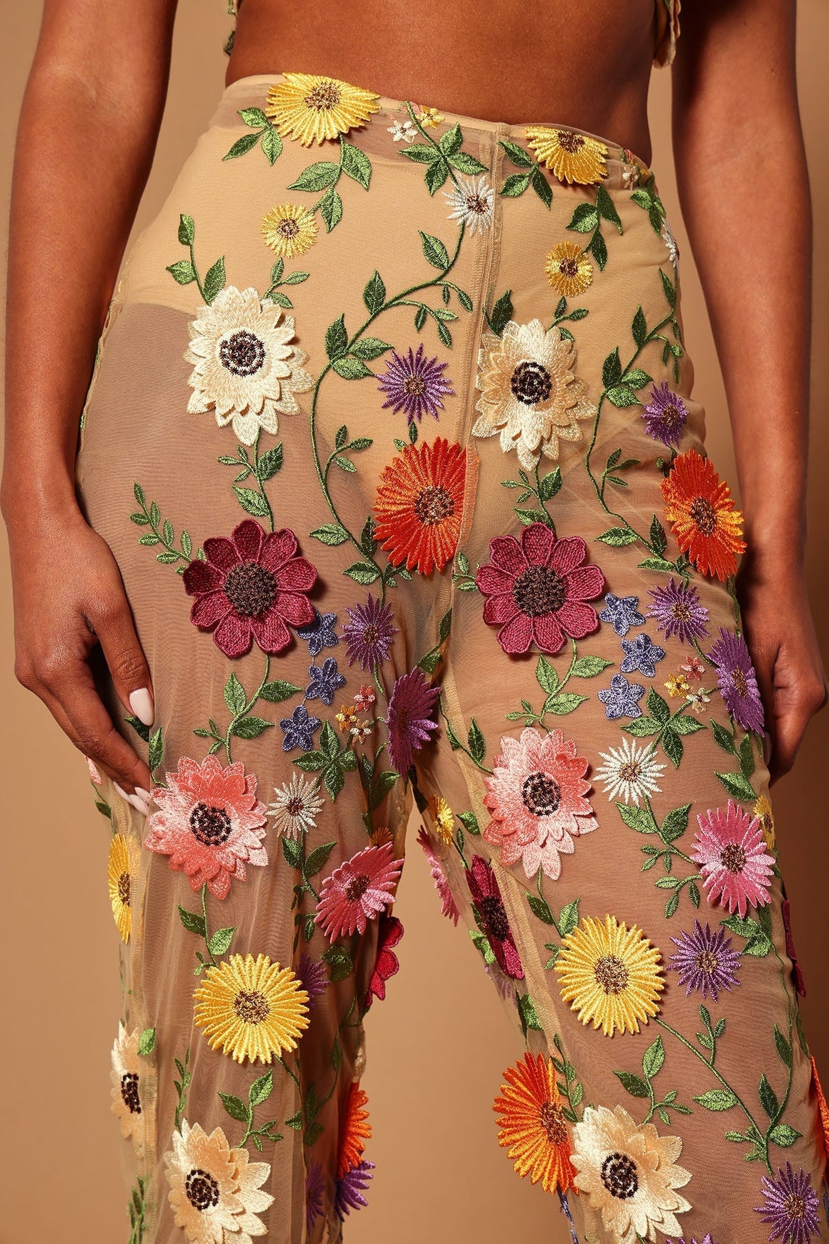 Celena Embroidered Pant - Nude/combo
