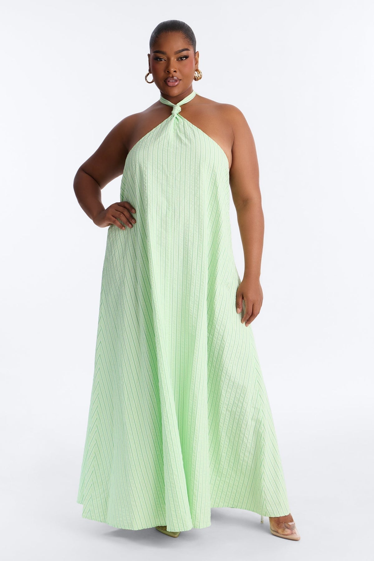 Palm Beach Halter Poplin Maxi Dress - Green