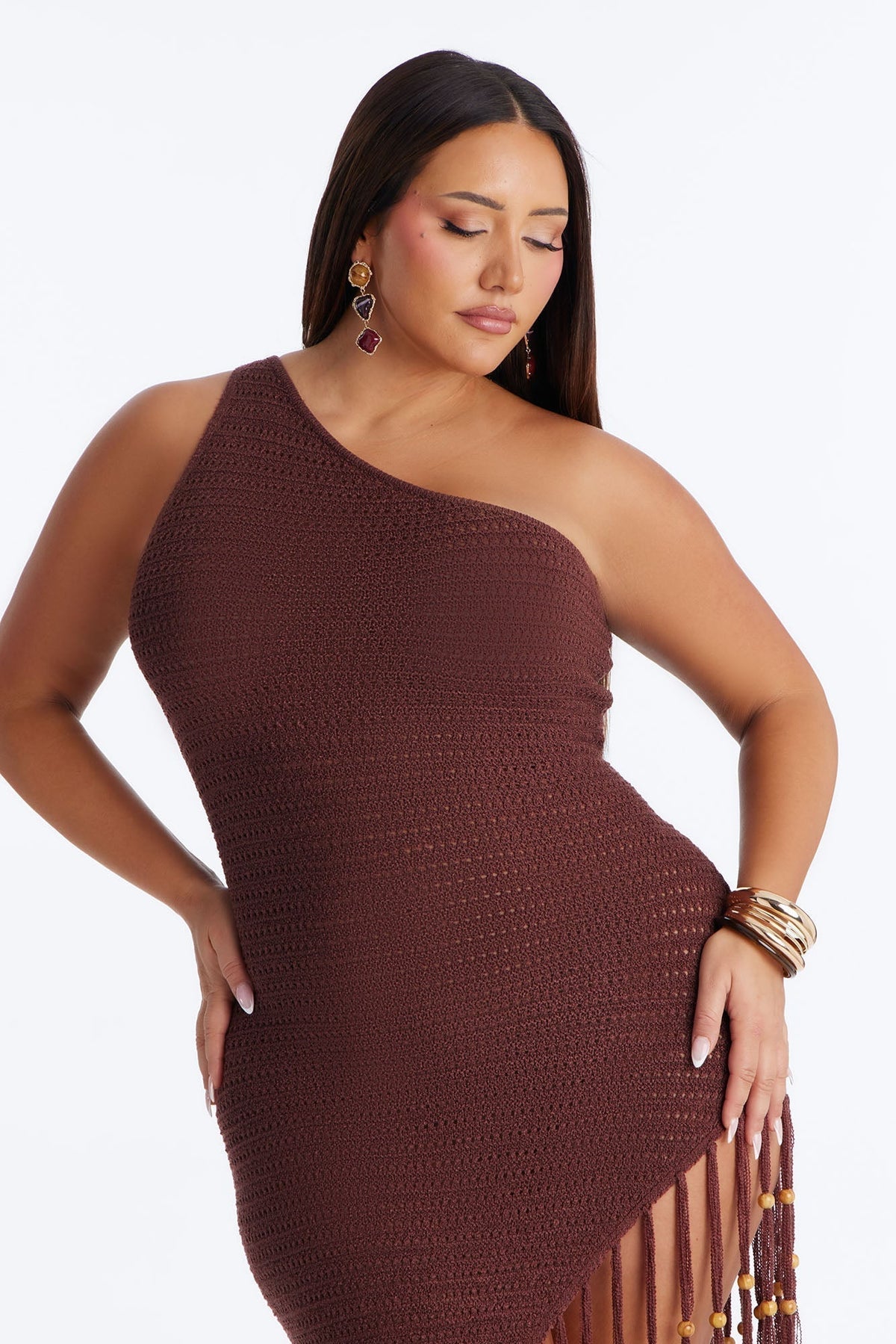 Vacation Vixen Fringe Crochet Maxi Dress - Brown