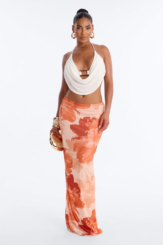 Midnight Bloom Mesh Maxi Skirt - Orange/combo