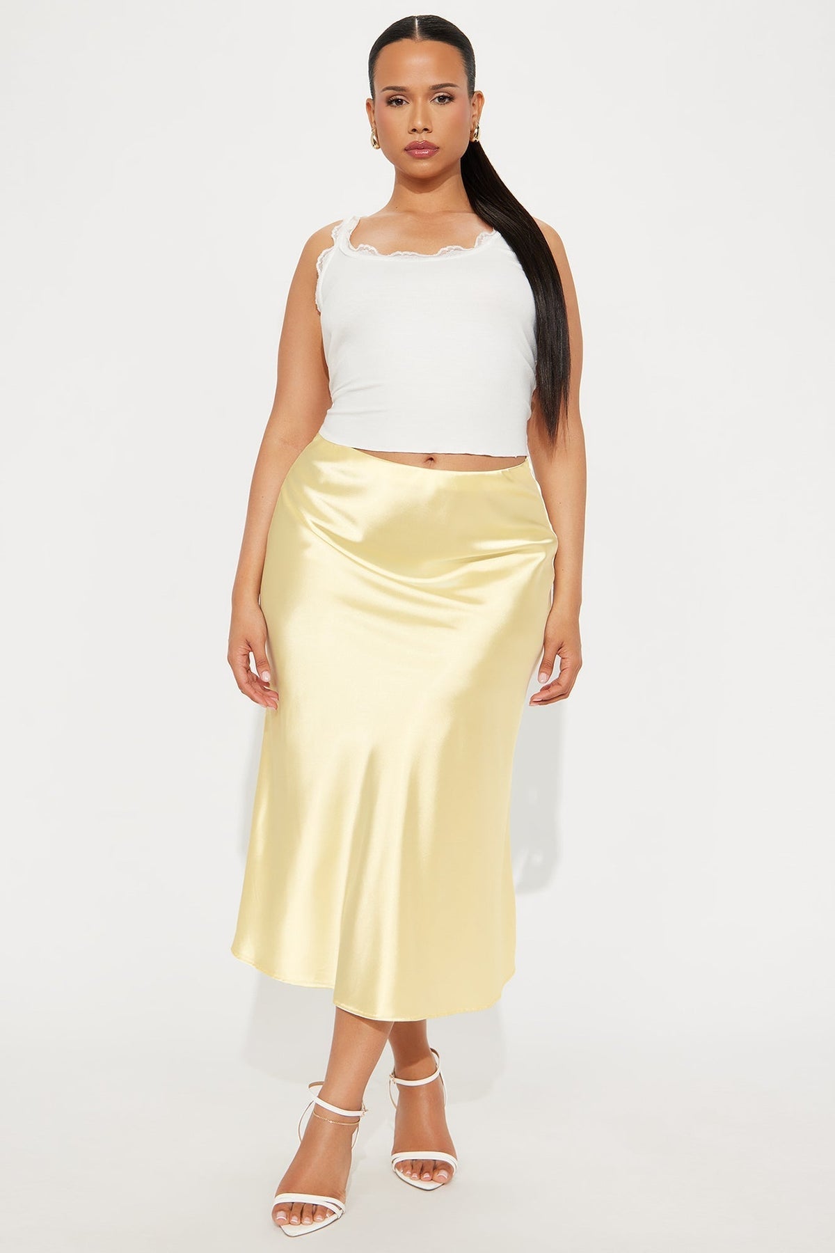 Finer Things Satin Midi Skirt - Butter Yellow