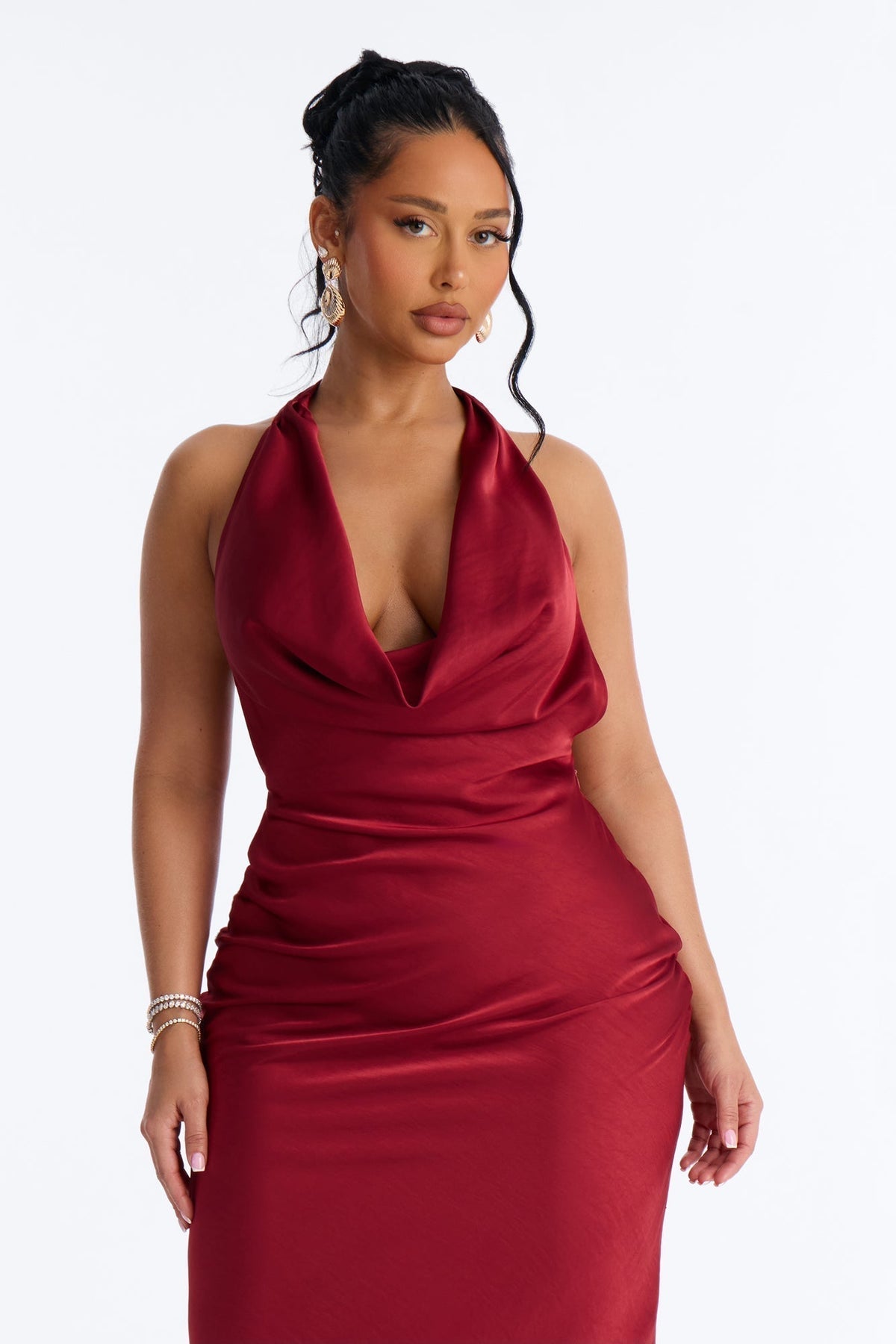 Riley Asymmetrical Satin Maxi Dress - Marsala