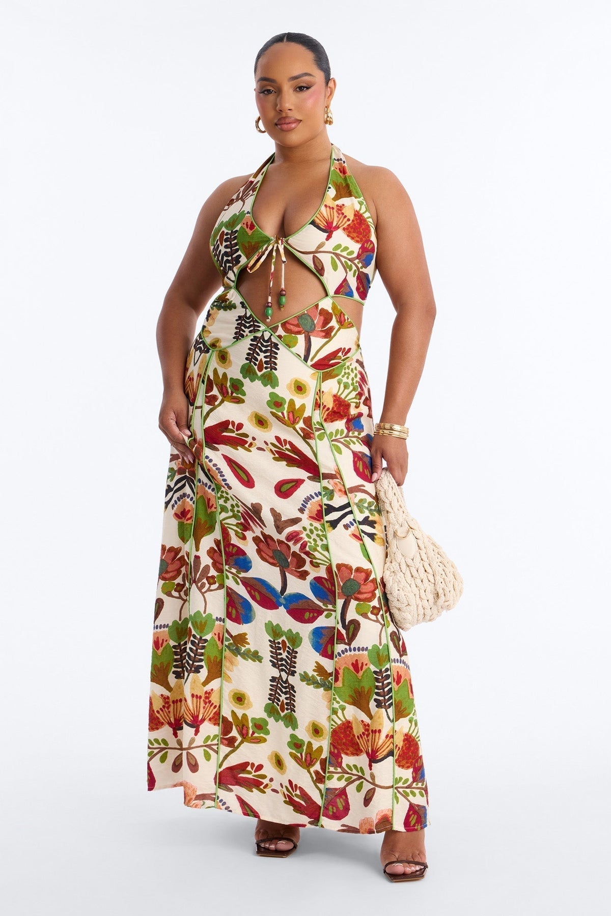 Sicilian Summer Linen Maxi Dress - Cream/combo