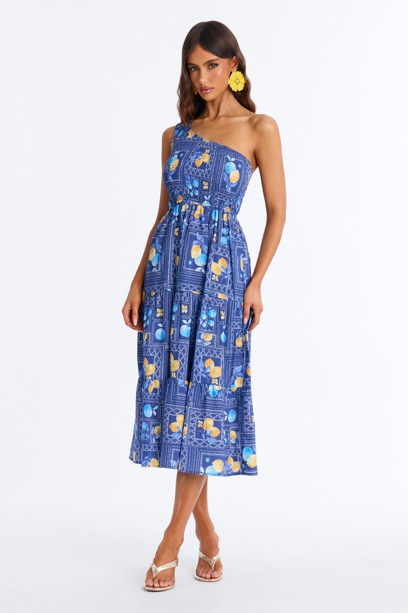 Peachy Keen Print Midi Dress - Blue/combo