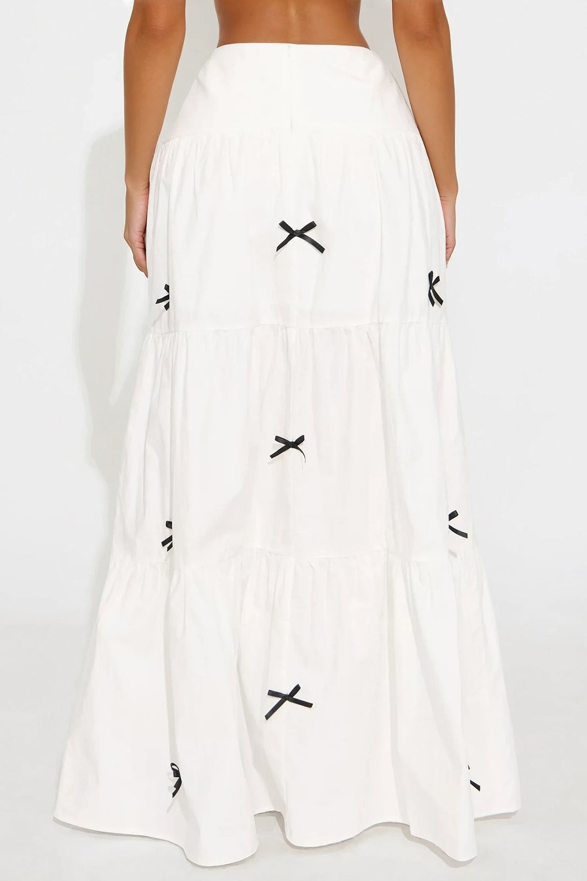 In Love With Bows Tiered Maxi Skirt - White