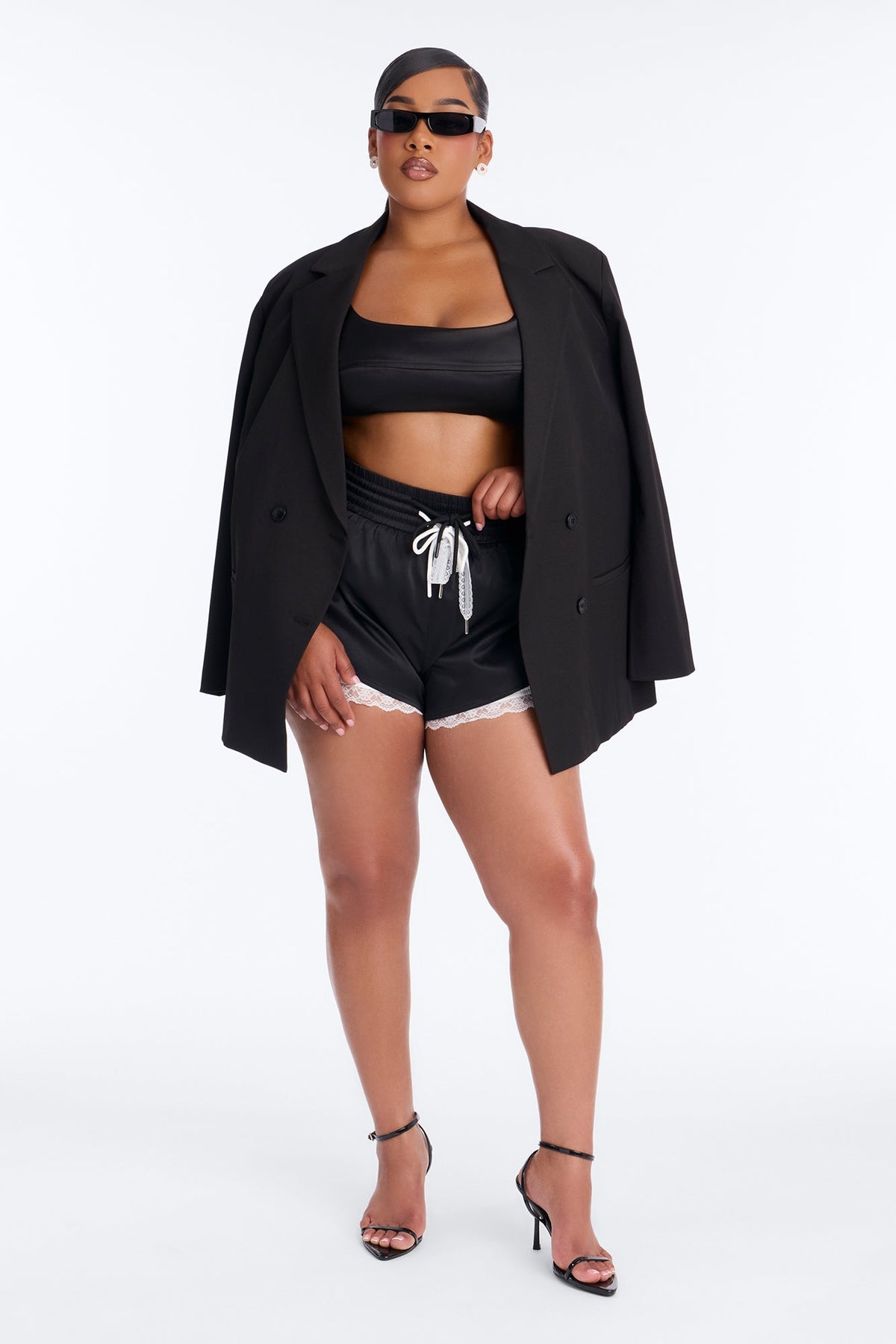 Marnie Lace Trim Bloomer Track Short - Black/combo